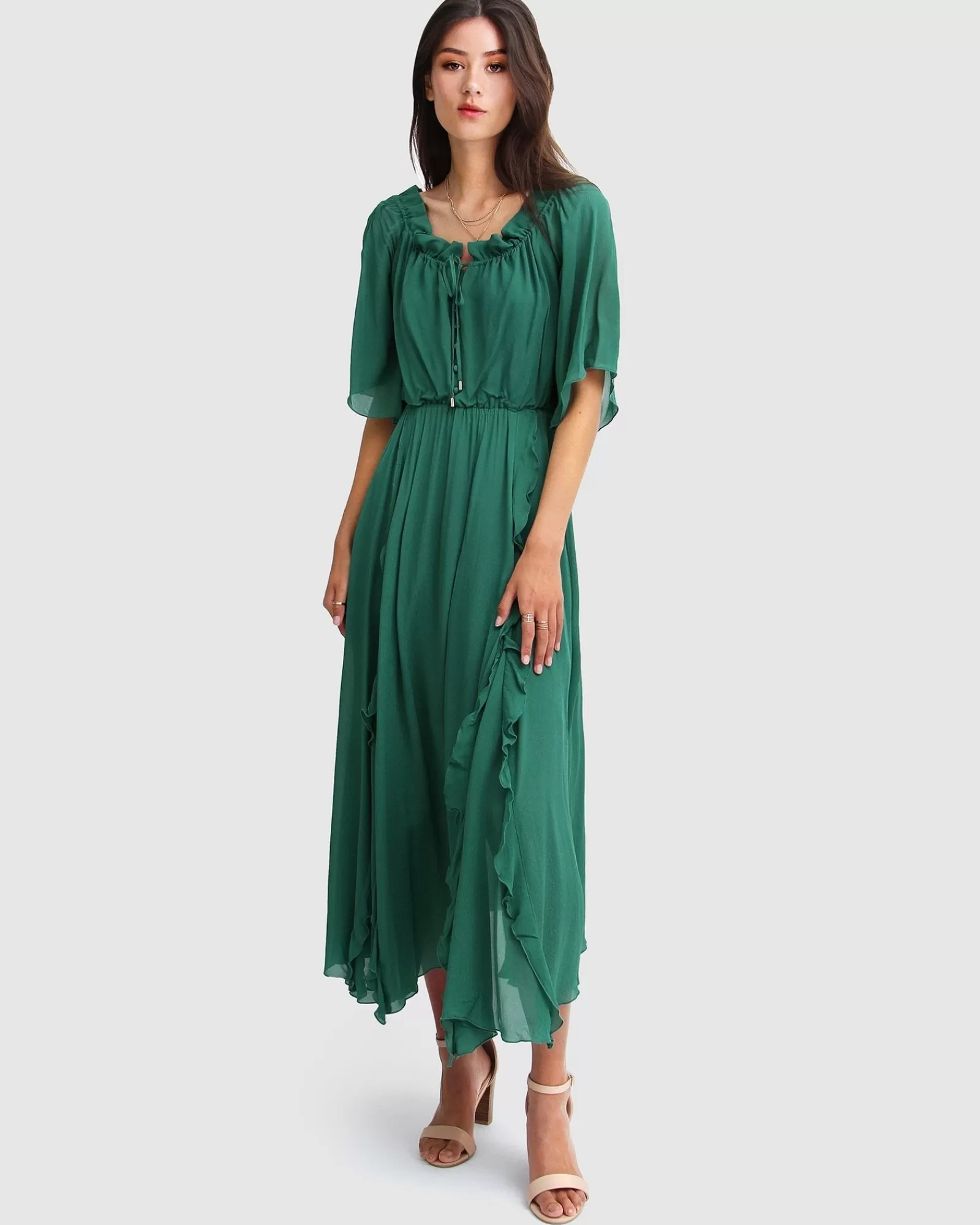 Belle & Bloom Amour Amour Ruffled Midi Dress - Dark Green