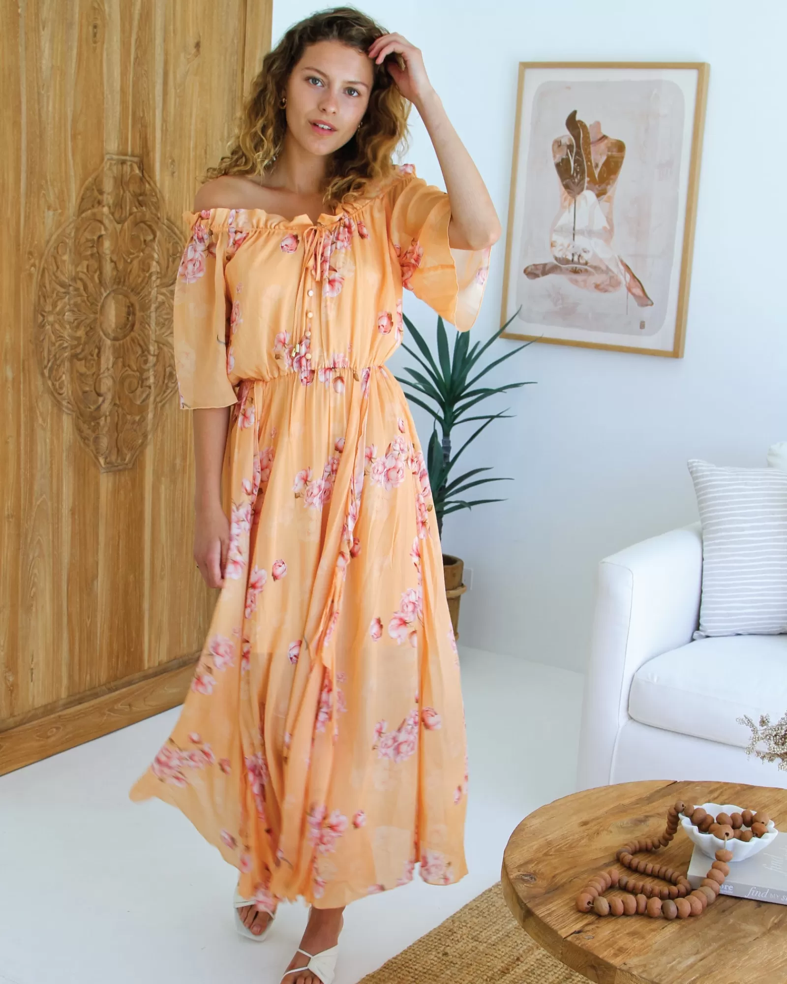 amour_amour_ruffled_midi_dress__peach_peonies_2-3.webp Belle & Bloom Amour Amour Ruffled Midi Dress - Peach Peonies