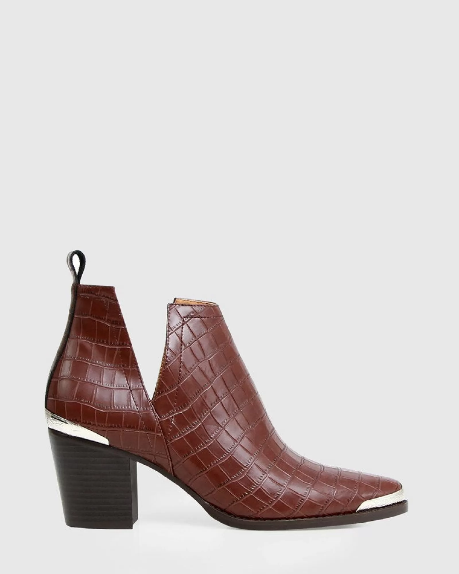 Belle & Bloom Austin Croc Embossed Ankle Boot - Chocolate FINAL SALE