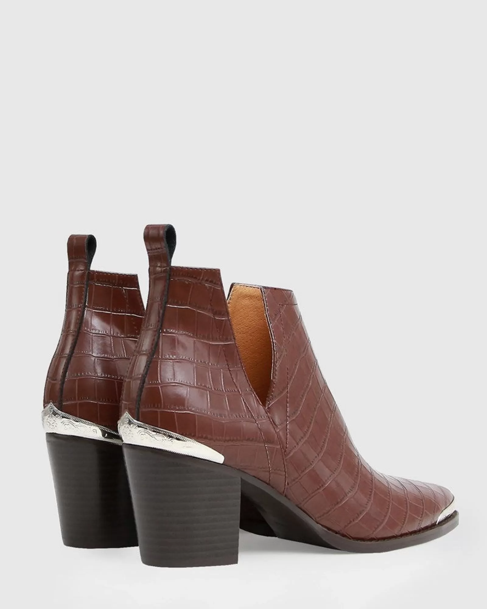 Belle & Bloom Austin Croc Embossed Ankle Boot - Chocolate FINAL SALE