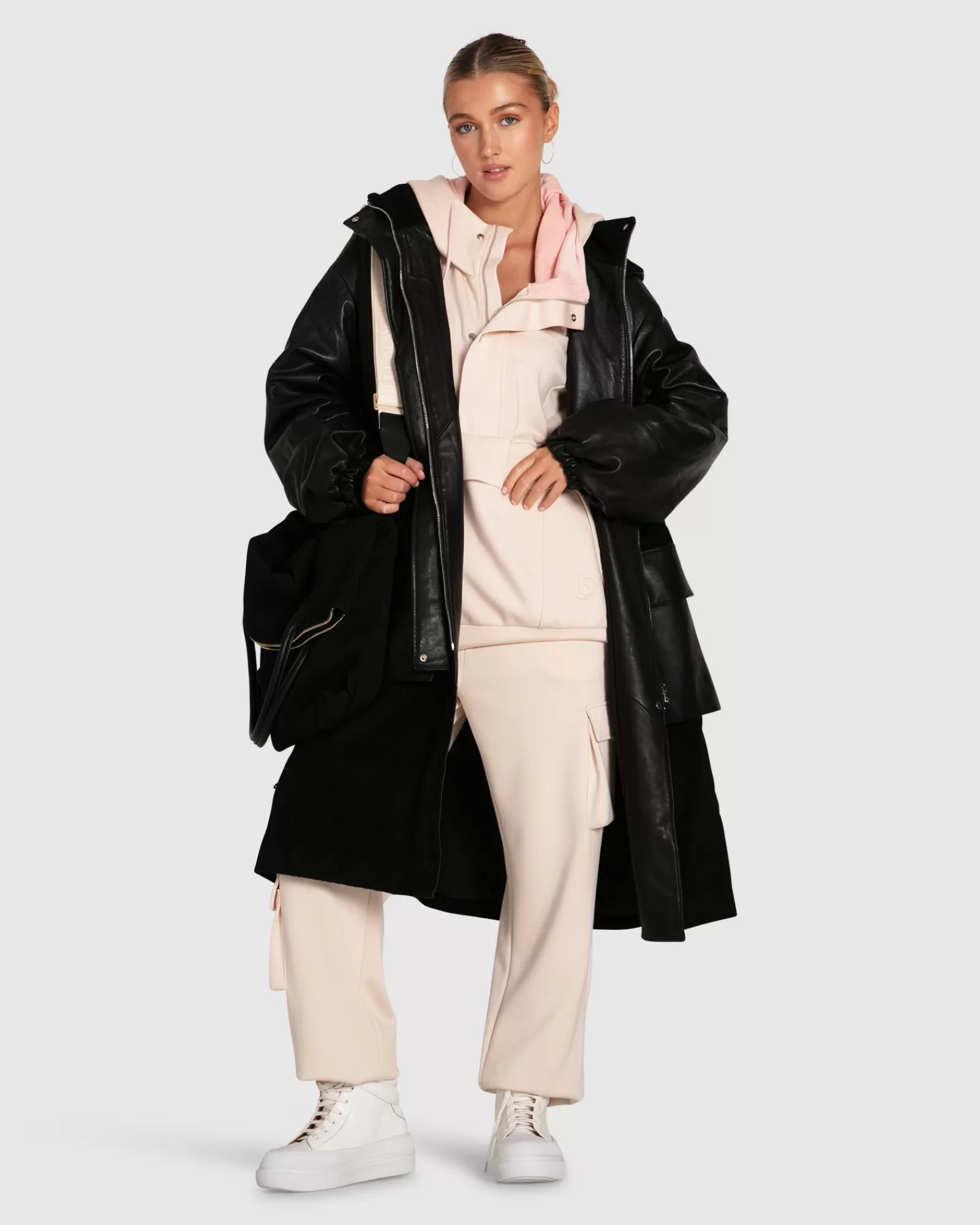 Belle & Bloom Back to Oversized Leather Panelled Coat -