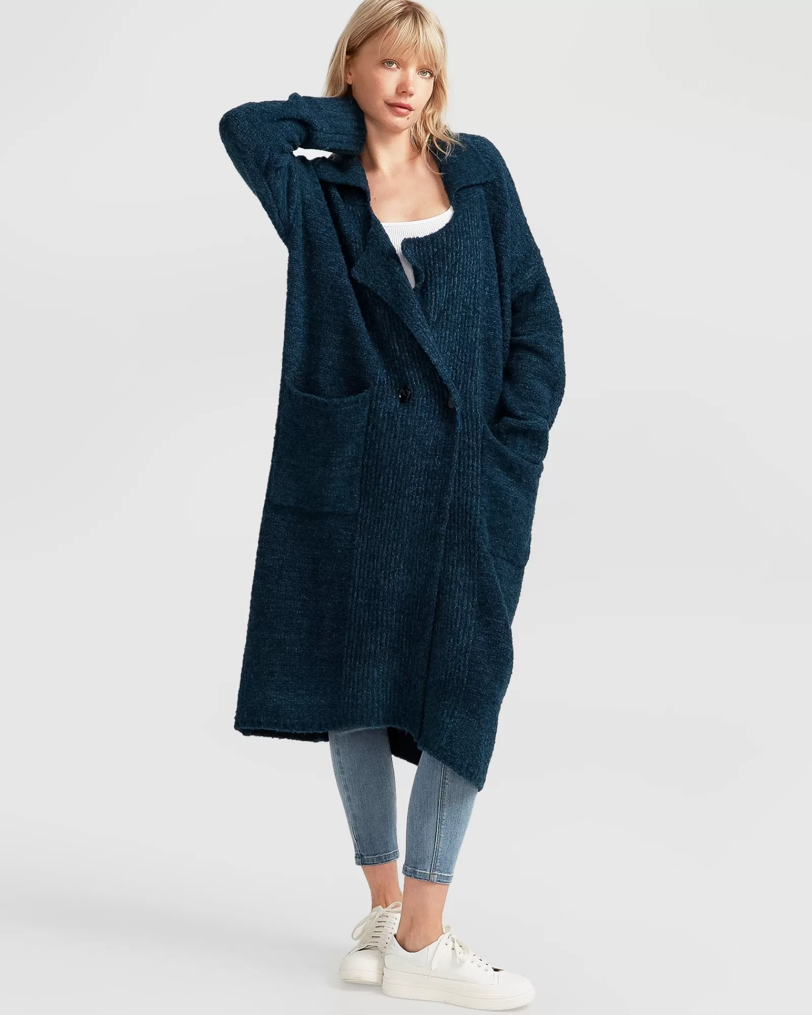 Belle & Bloom Born To Run Sustainable Sweater Coat - Dark Teal