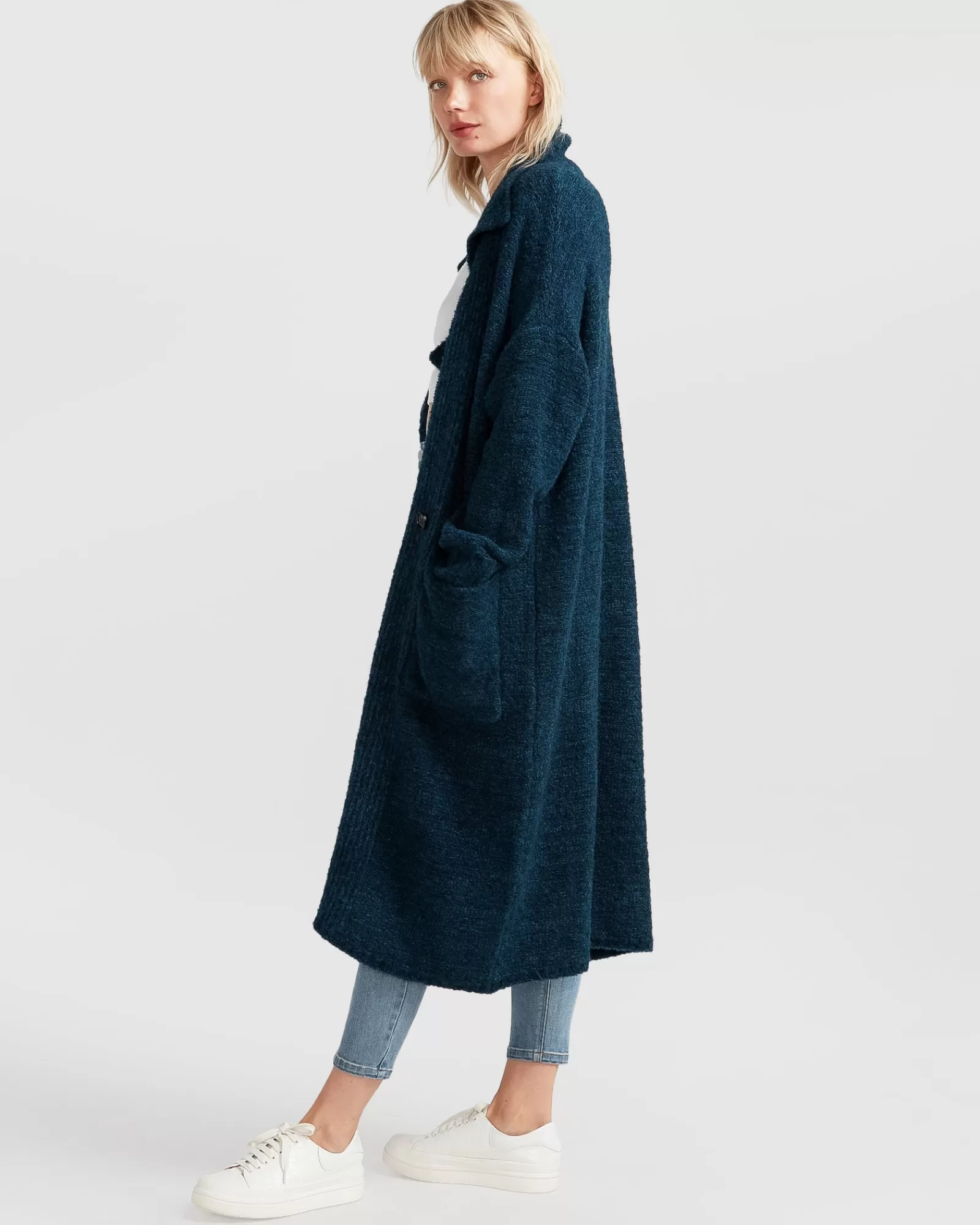 Belle & Bloom Born To Run Sustainable Sweater Coat - Dark Teal