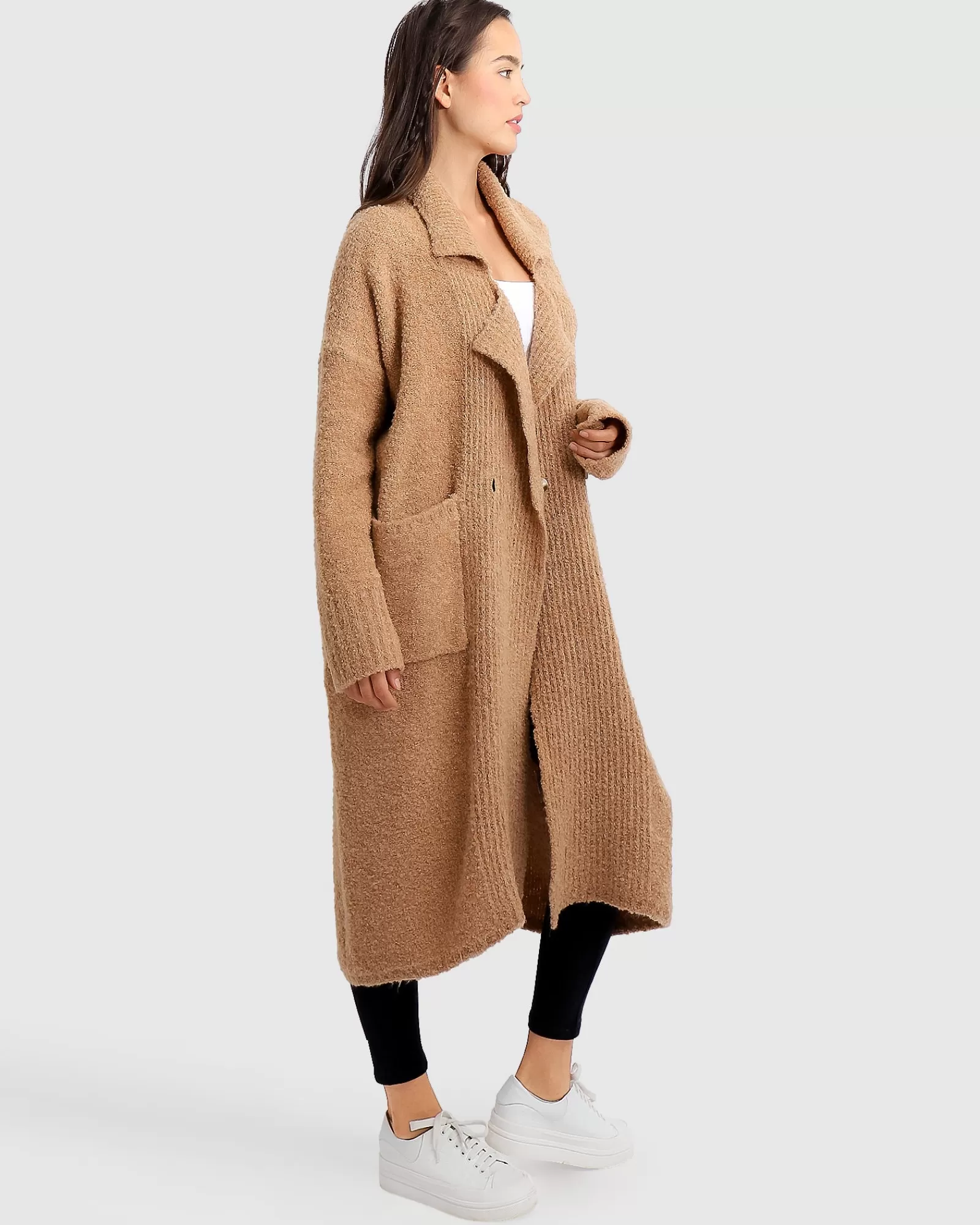 Belle & Bloom Born To Run Sustainable Sweater Coat - Light Camel