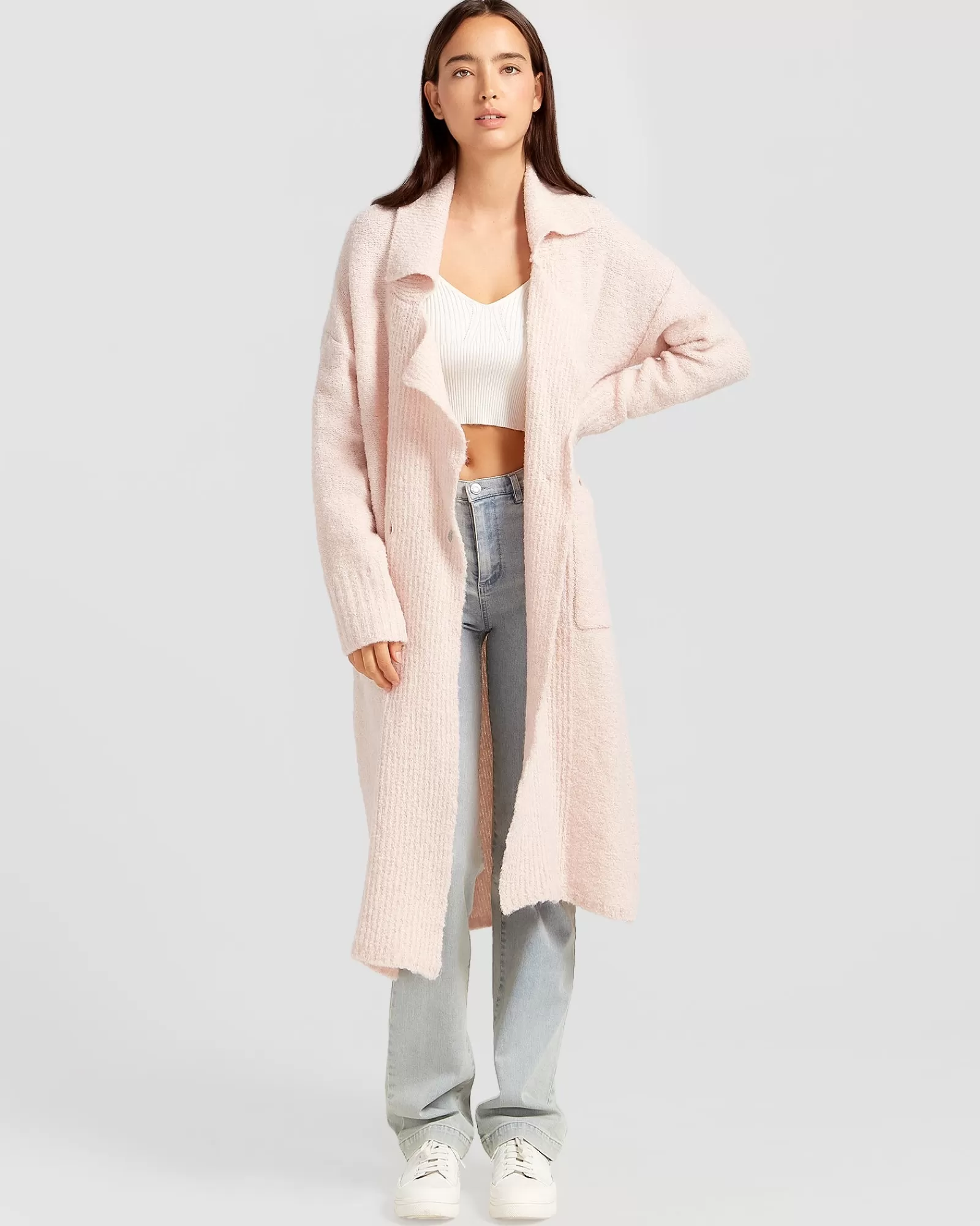 Belle & Bloom Born To Run Sustainable Sweater Coat - Pale Pink