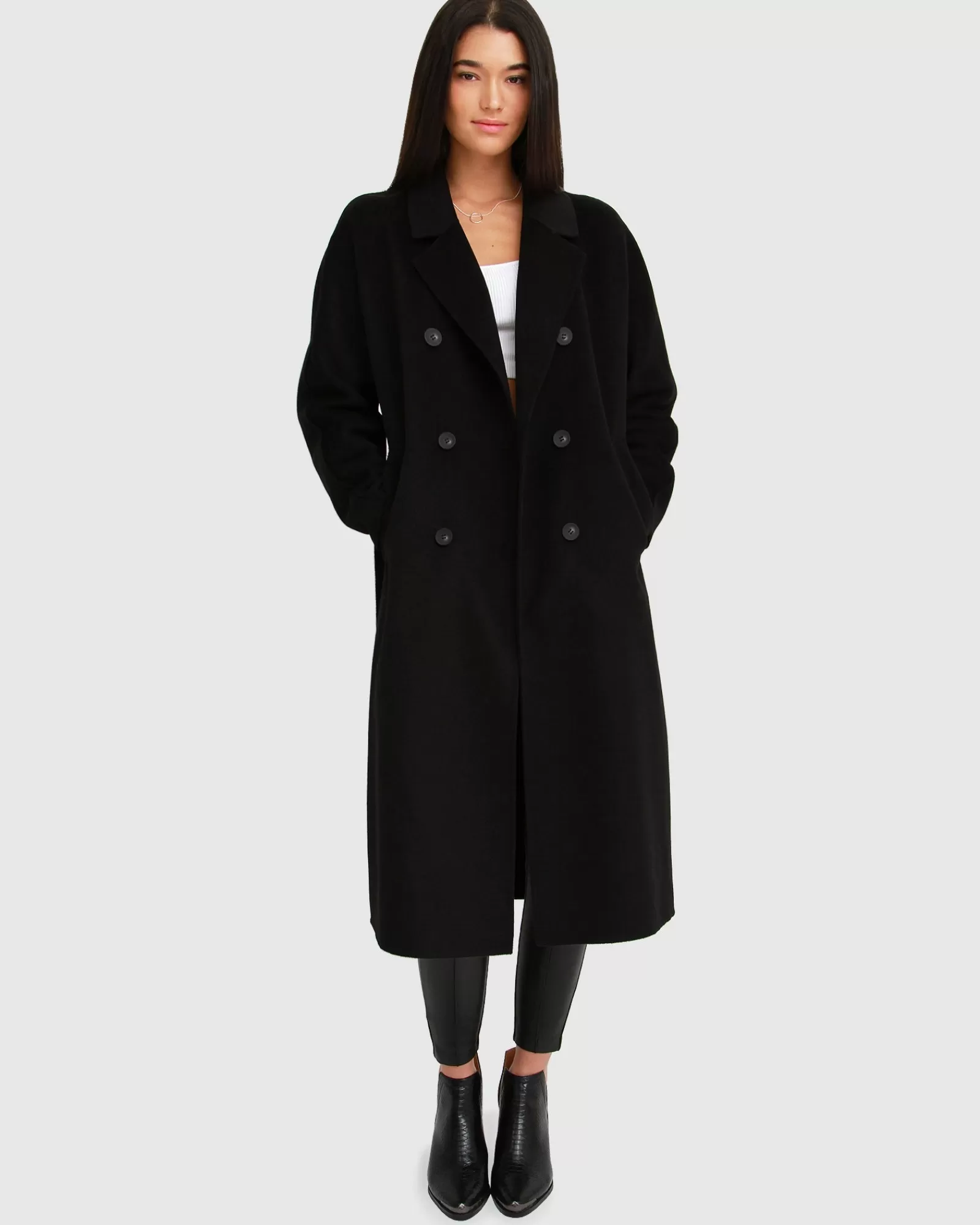 Belle & Bloom Boss Girl Double-Breasted Lined Wool Coat - Black