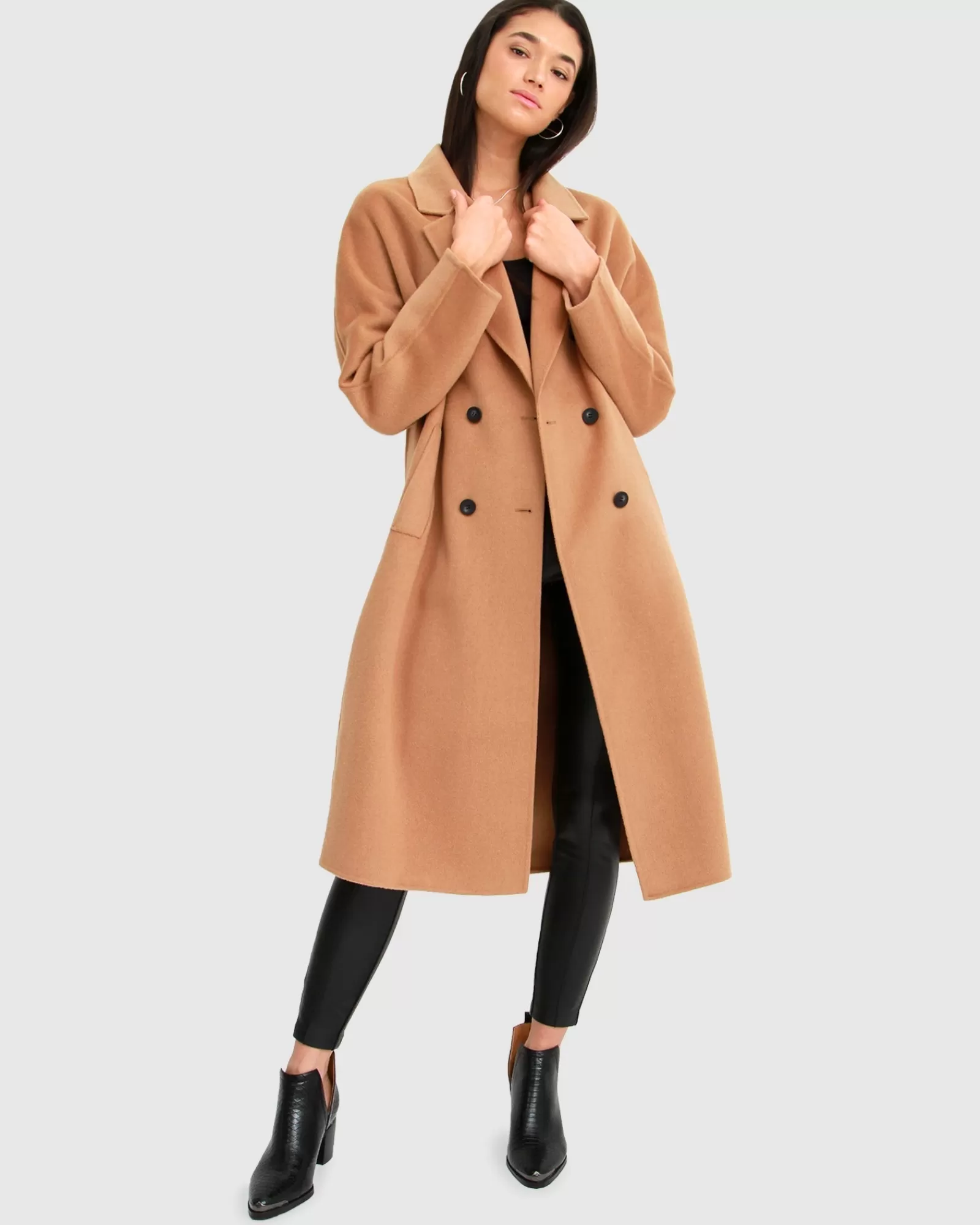 Belle & Bloom Boss Girl Double-Breasted Lined Wool Coat - Camel