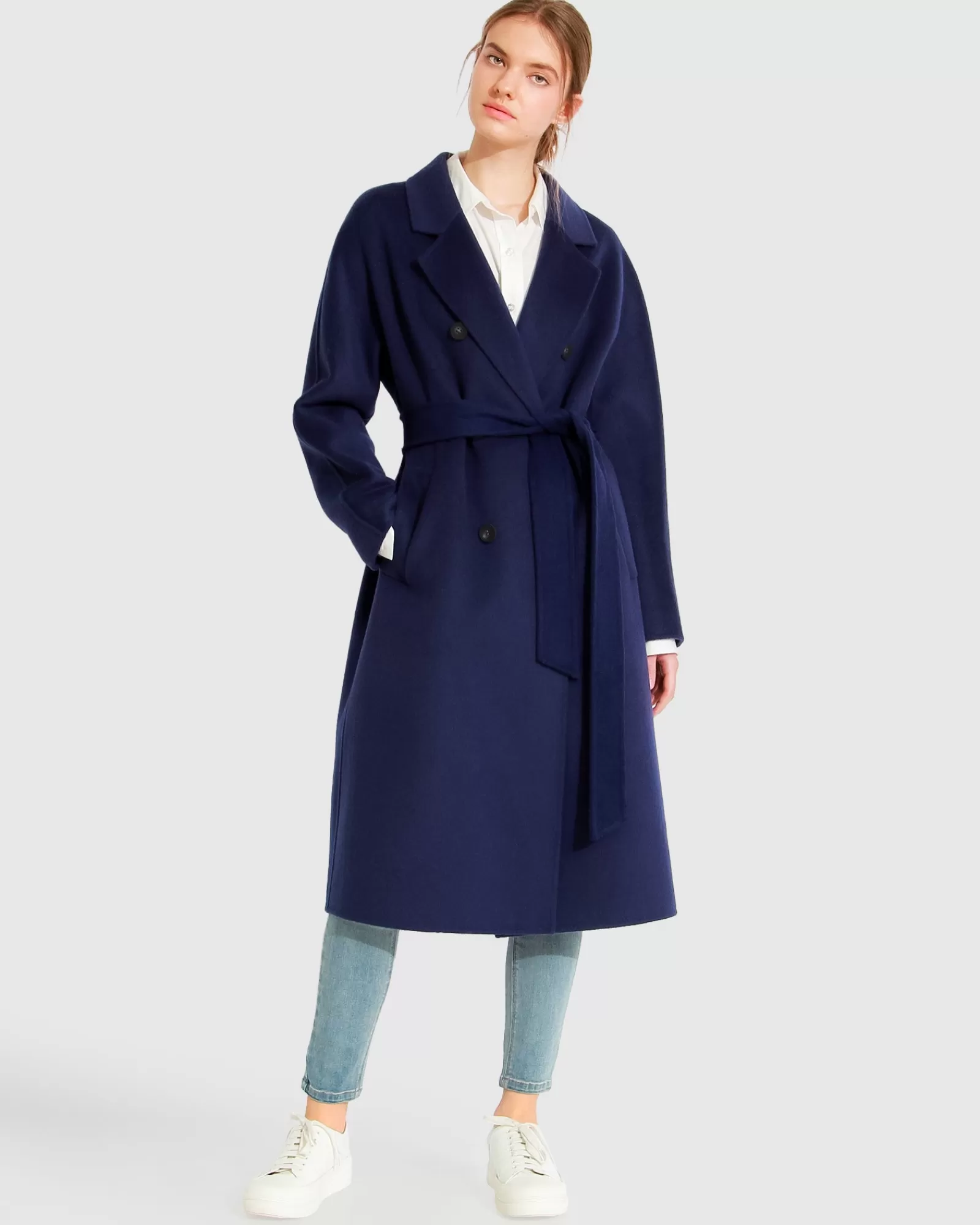 Belle & Bloom Boss Girl Double-Breasted Lined Wool Coat - Midnight Blue