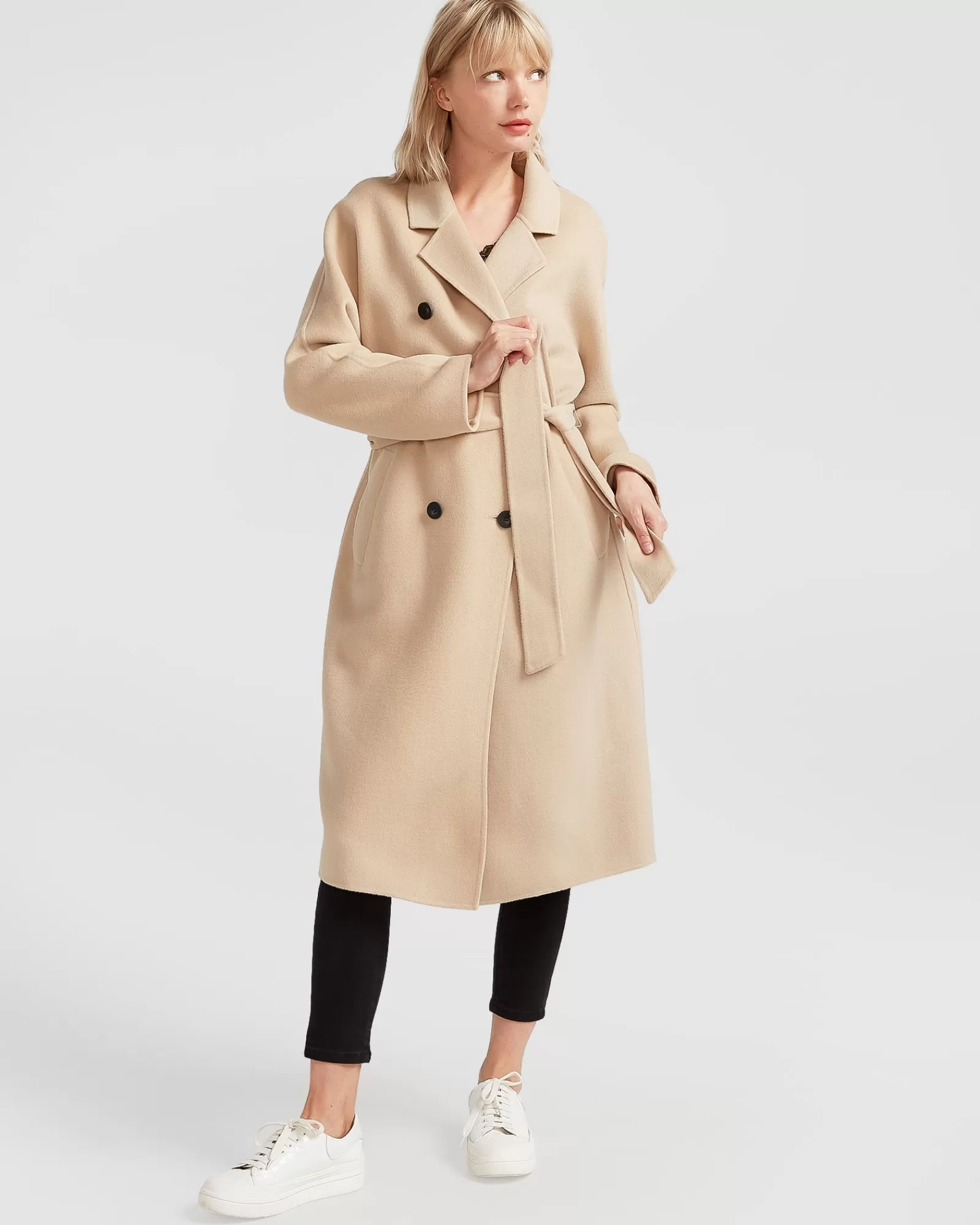 Belle & Bloom Boss Girl Double-Breasted Lined Wool Coat - Pale Oat