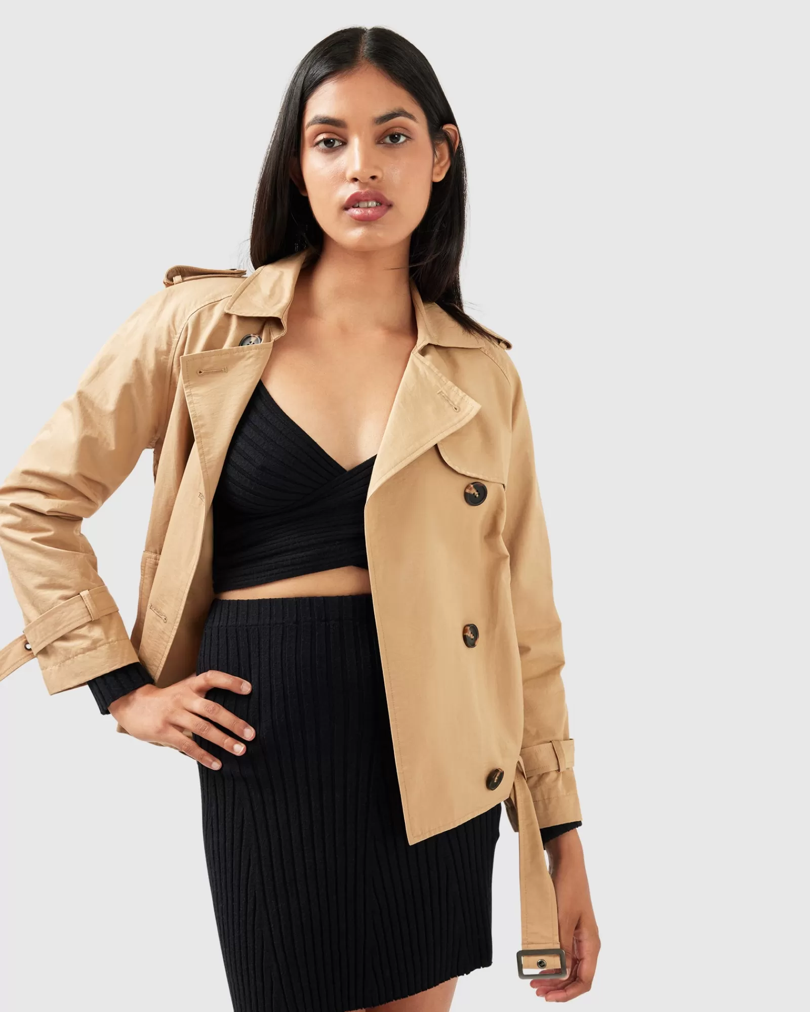 Belle & Bloom Cool Nights Cropped Trench Coat -