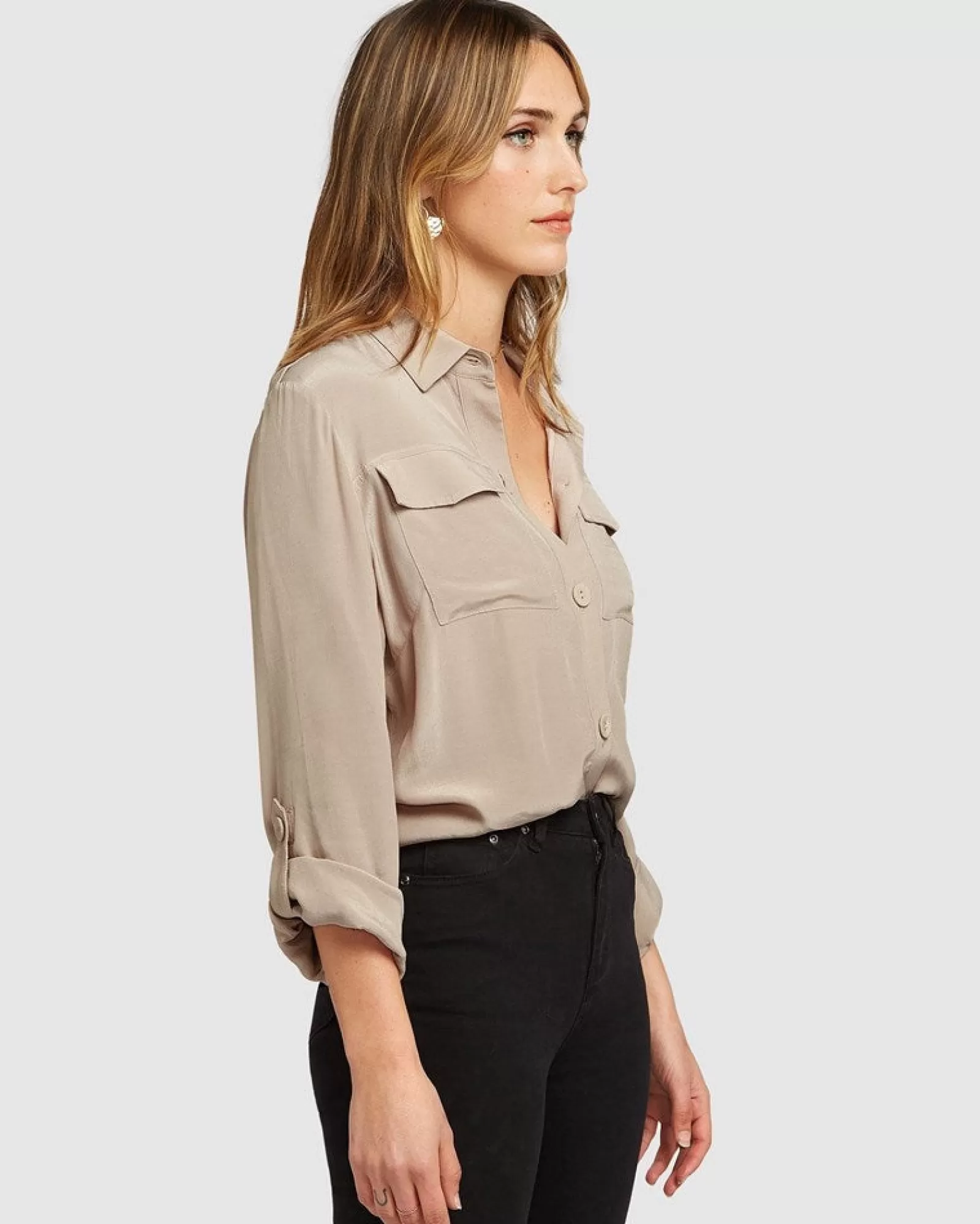 Belle & Bloom Eclipse Rolled Sleeve Blouse - Sand FINAL SALE