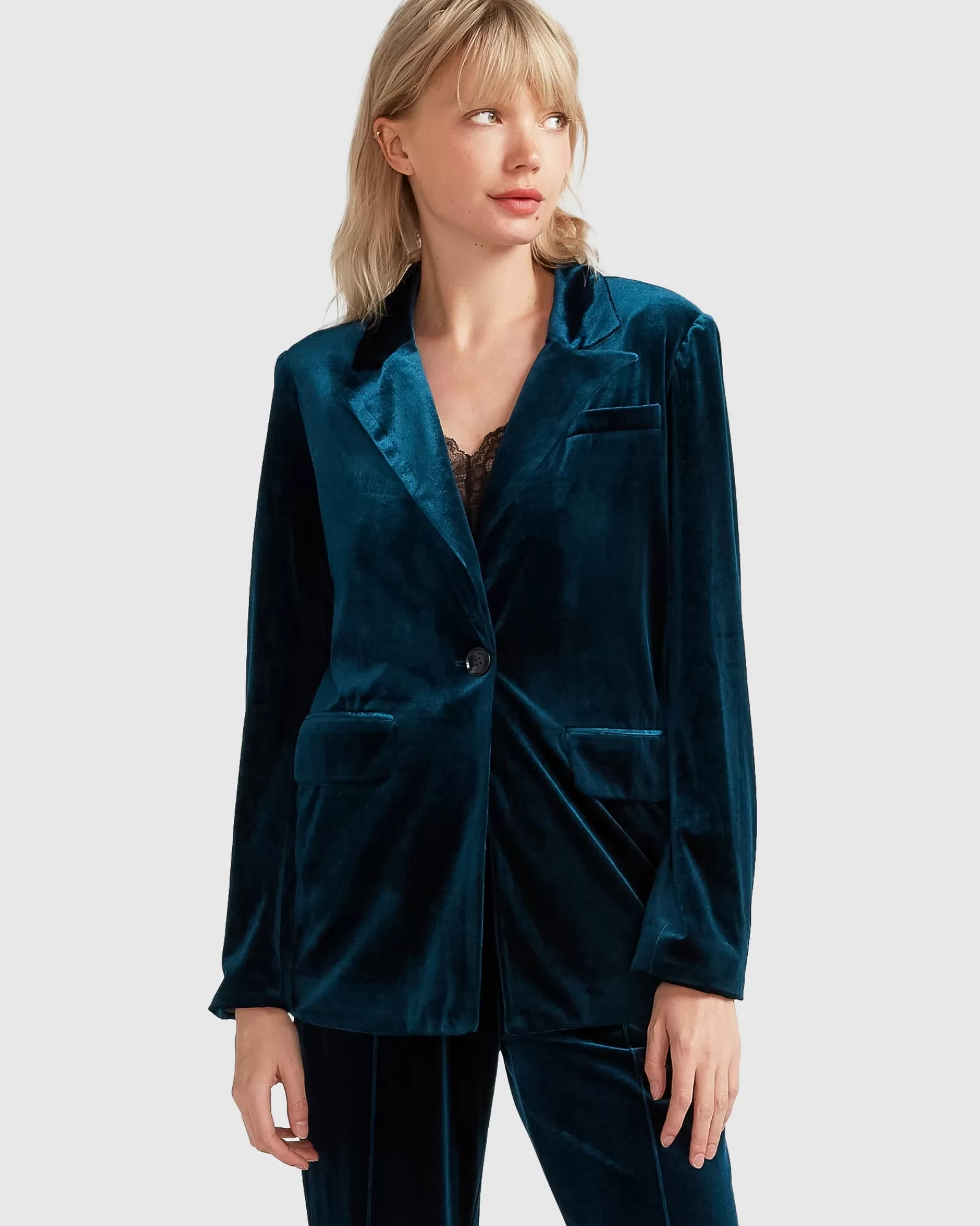 Belle & Bloom Eternity Velvet Blazer - Dark Teal