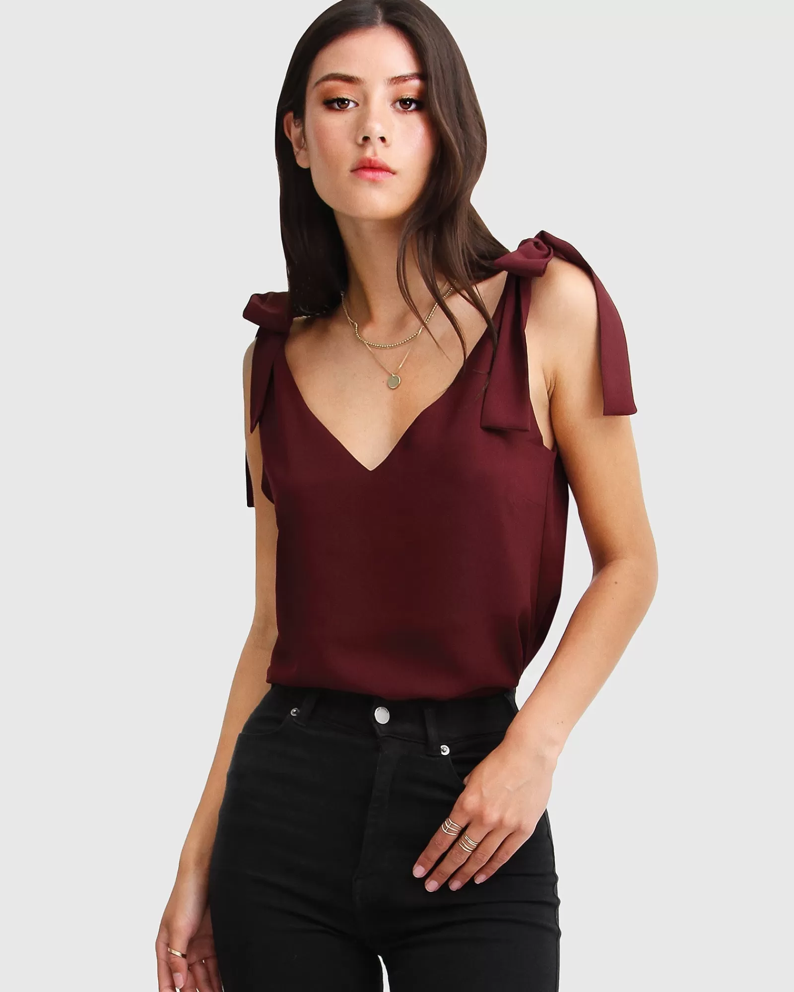 Belle & Bloom Feel For You V-Neck Top - Burgundy