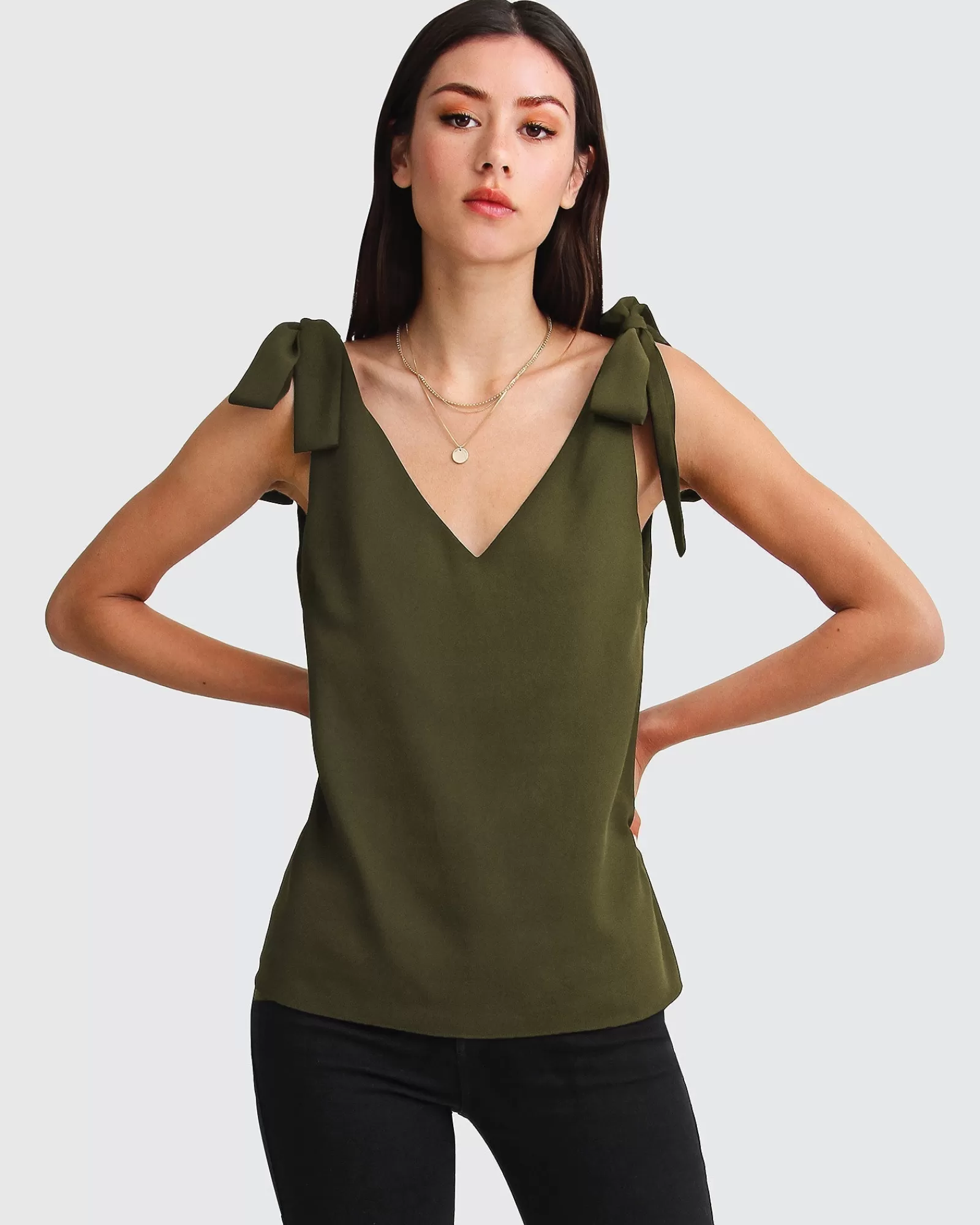 Belle & Bloom Feel For You V-Neck Top - Military