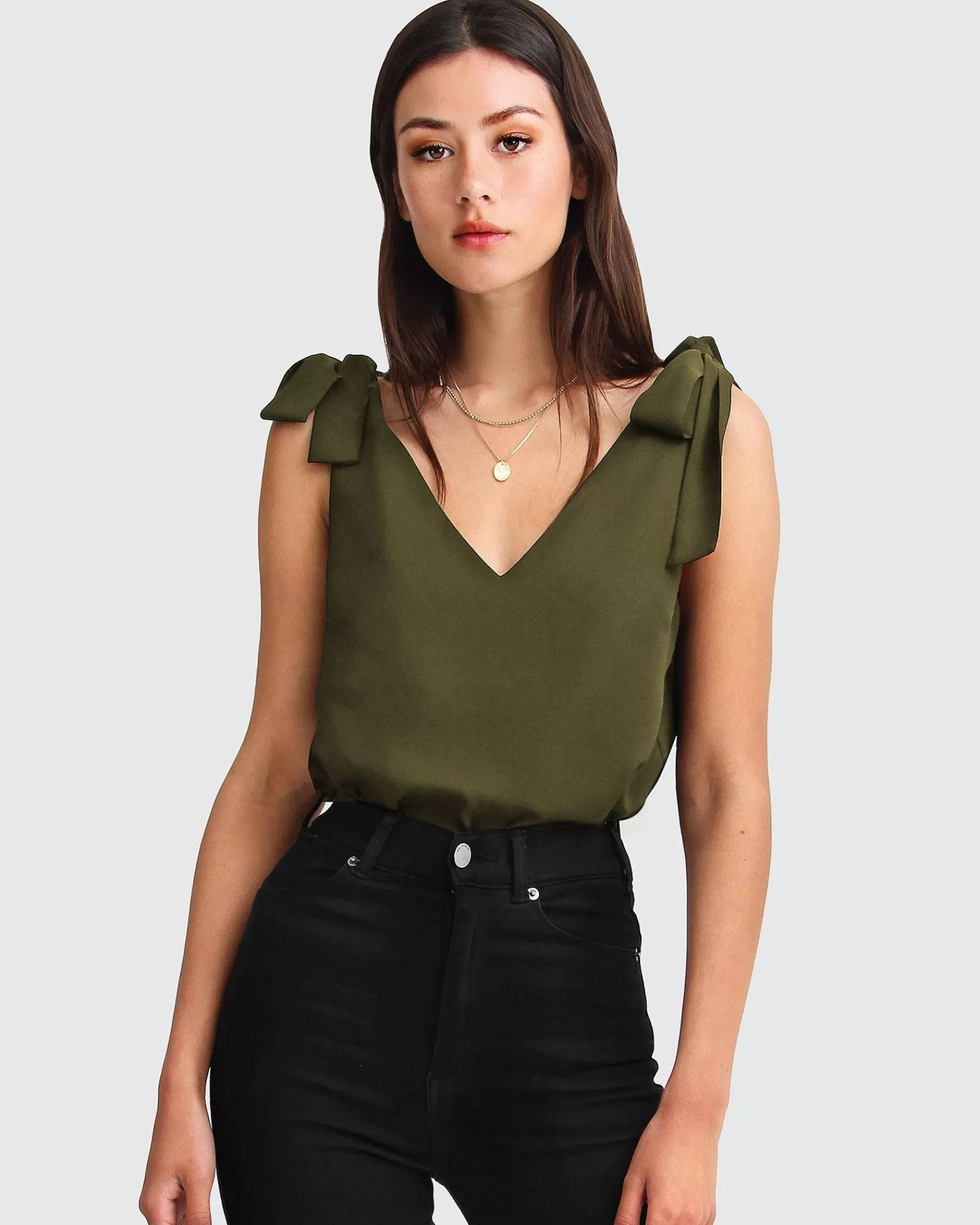 Belle & Bloom Feel For You V-Neck Top - Military