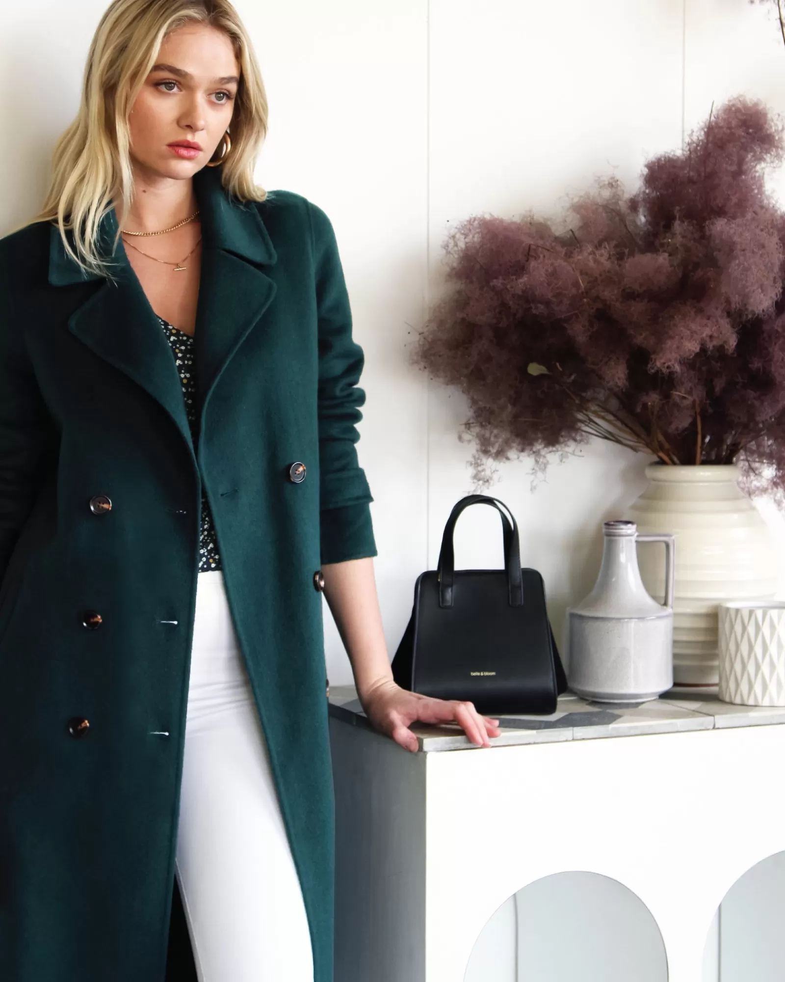 Belle & Bloom Front Runner Belted Coat - Dark Green