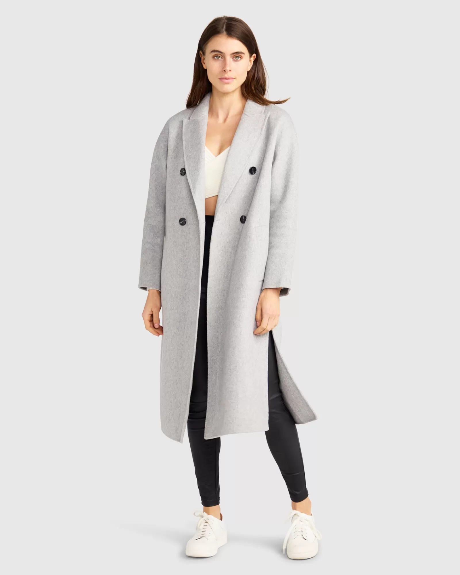 Belle & Bloom Guestlist Oversized Double Breasted Coat - Grey Marle