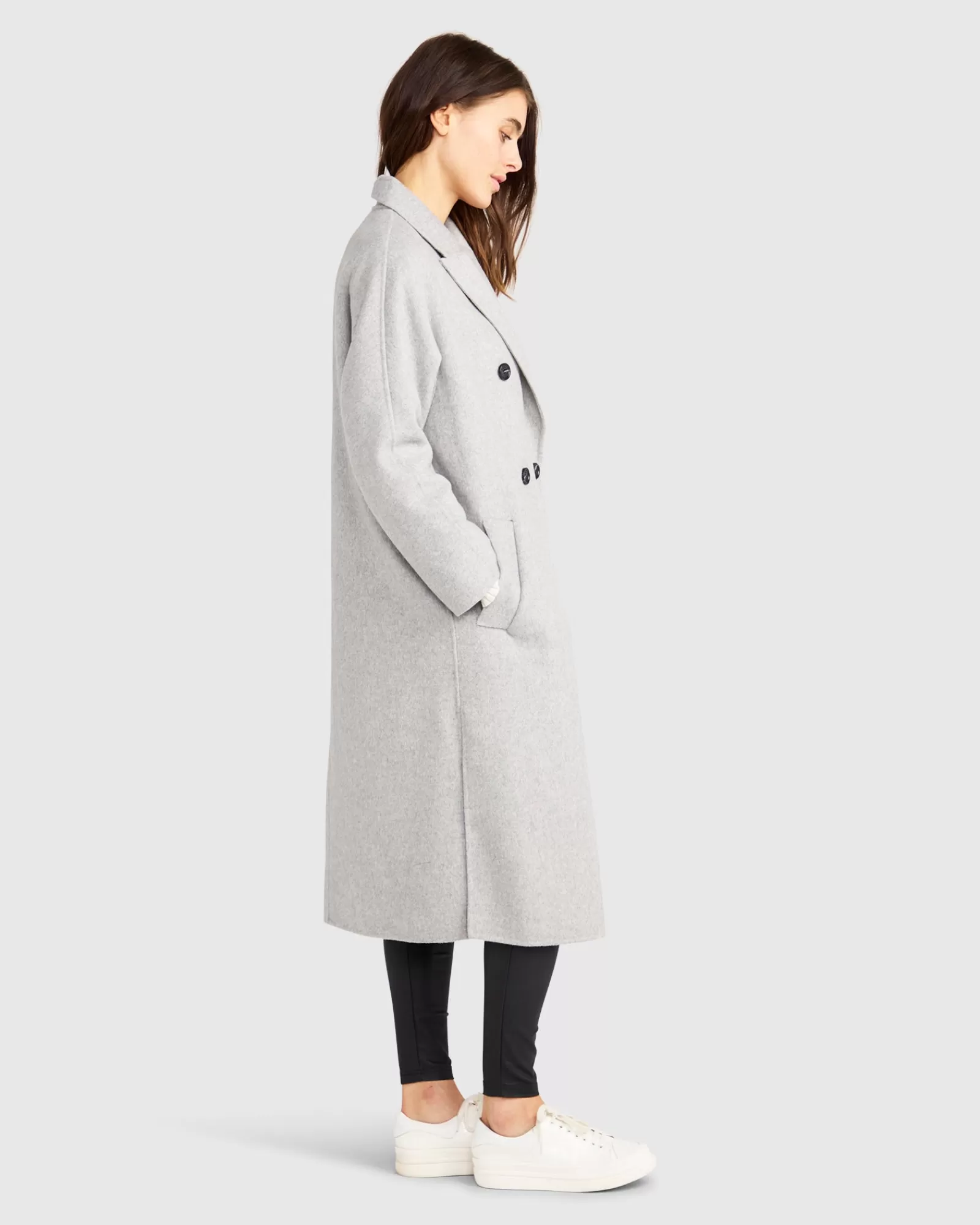 Belle & Bloom Guestlist Oversized Double Breasted Coat - Grey Marle