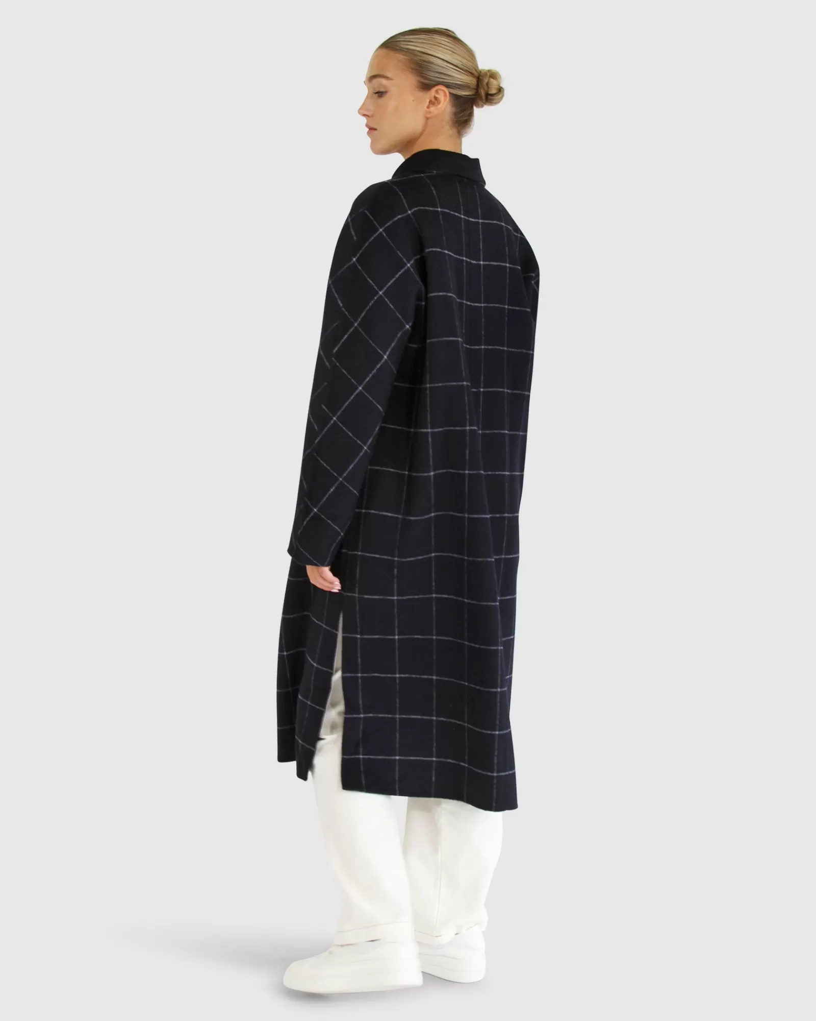 Belle & Bloom Guestlist Oversized Double Breasted Coat - Navy Plaid