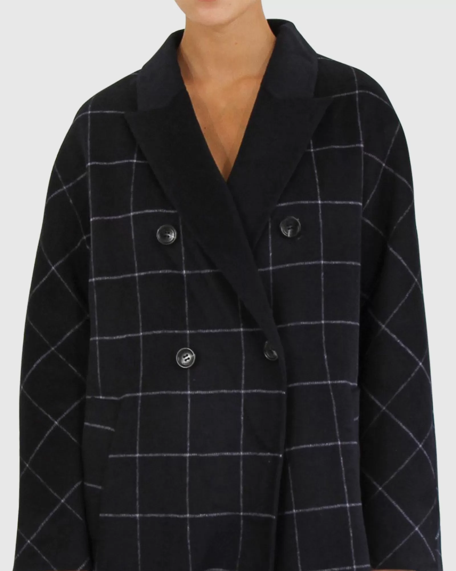 Belle & Bloom Guestlist Oversized Double Breasted Coat - Navy Plaid