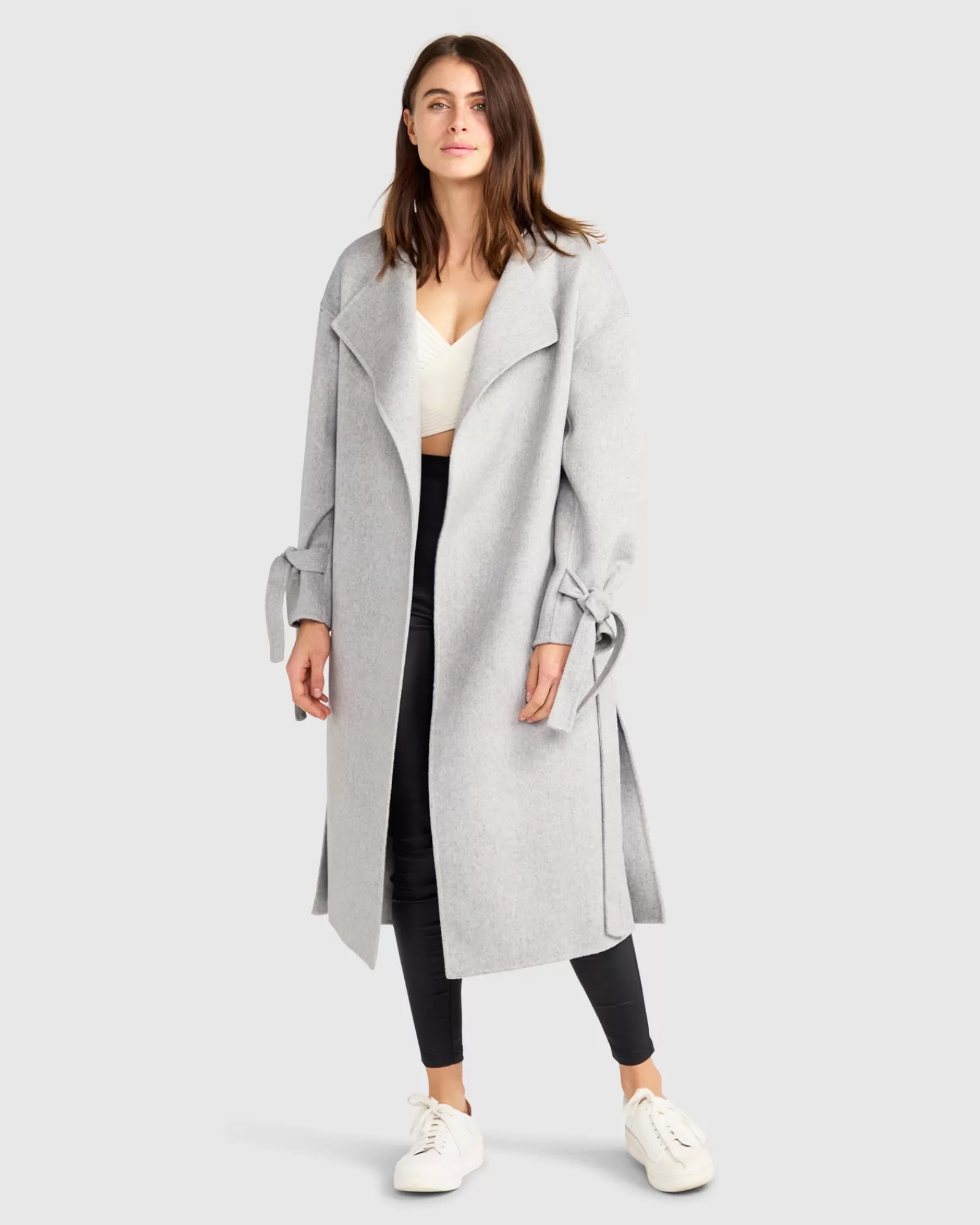 Belle & Bloom Head Over Heels Collarless Robe Coat - Grey Marle