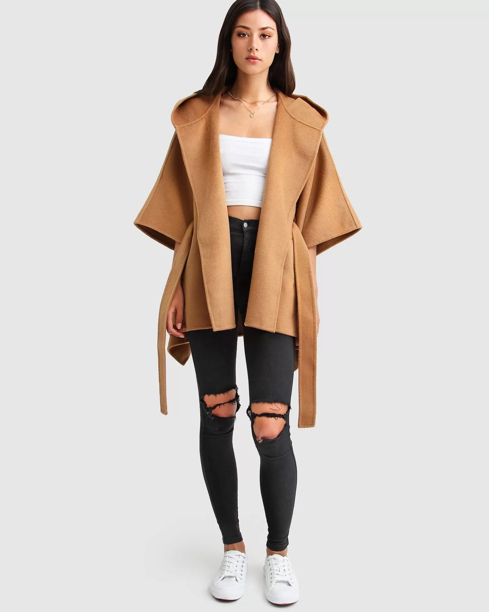 Belle & Bloom Jackson Landing Wool Blend Cape Coat - Dark Camel