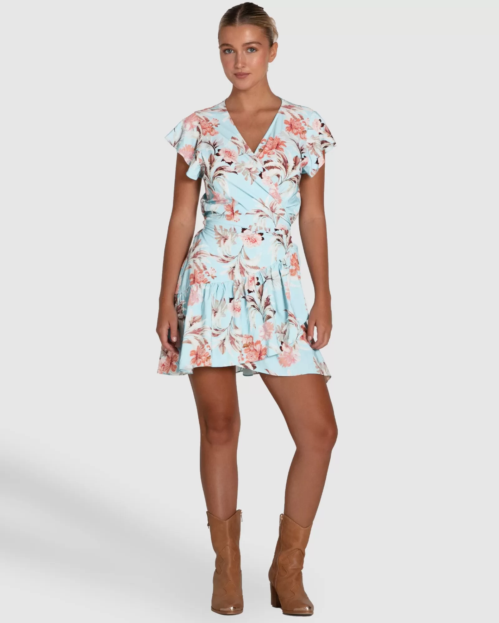 Belle & Bloom Love Shack Mini Wrap Dress - Light Blue