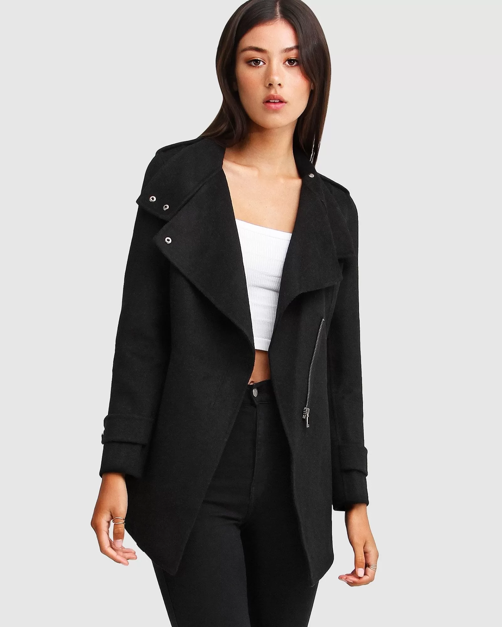 Belle & Bloom NEW FIT Bad Girl Wool Blend Moto Coat -