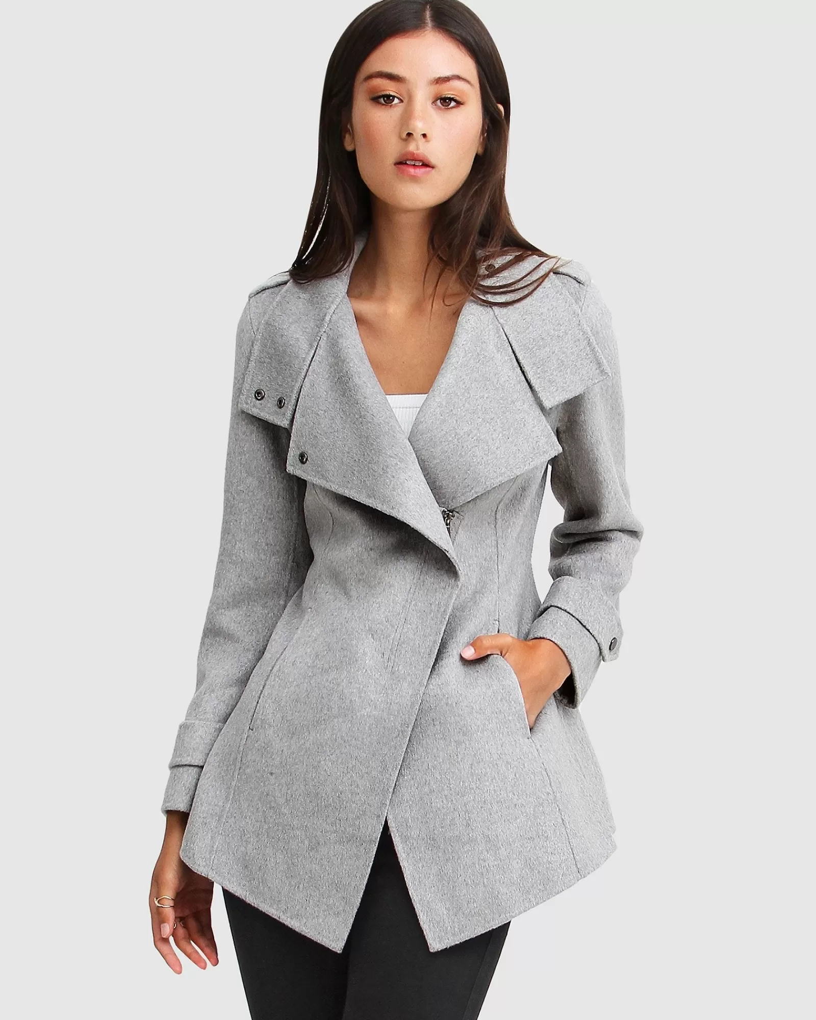 Belle & Bloom NEW FIT Bad Girl Wool Blend Moto Coat - Grey Marle