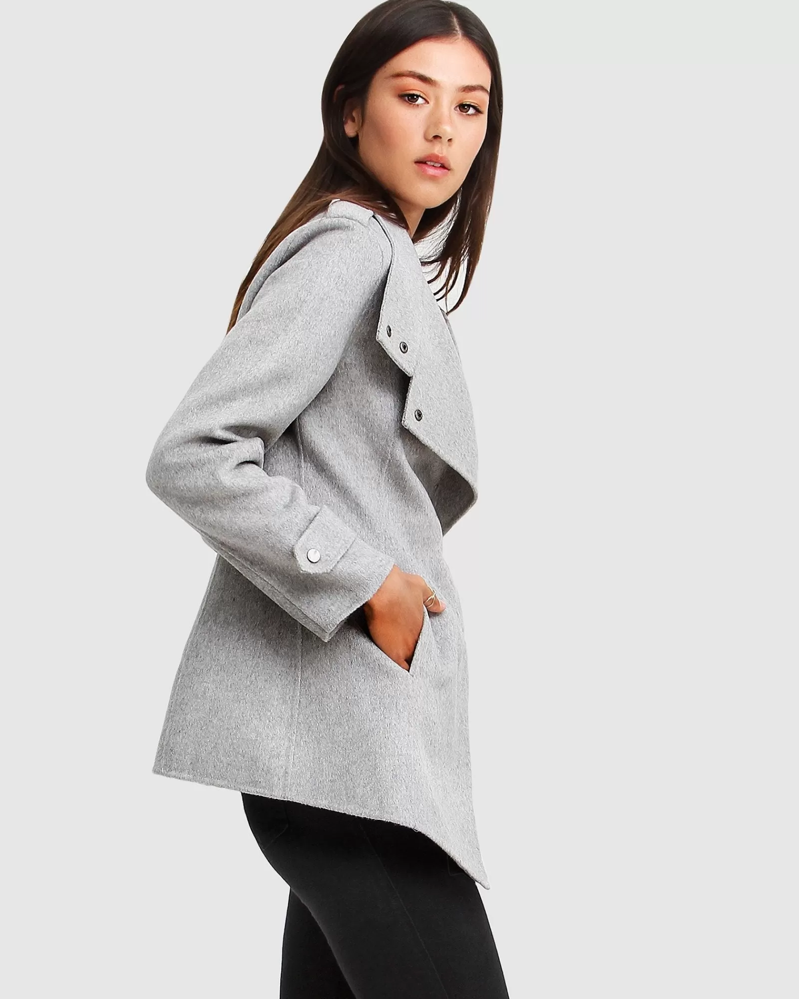 Belle & Bloom NEW FIT Bad Girl Wool Blend Moto Coat - Grey Marle
