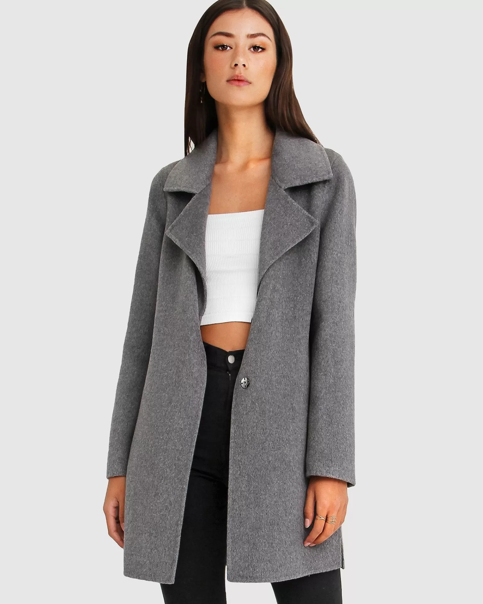 Belle & Bloom NEW FIT Ex-Boyfriend Wool Blend Oversized Jacket - Dark Grey
