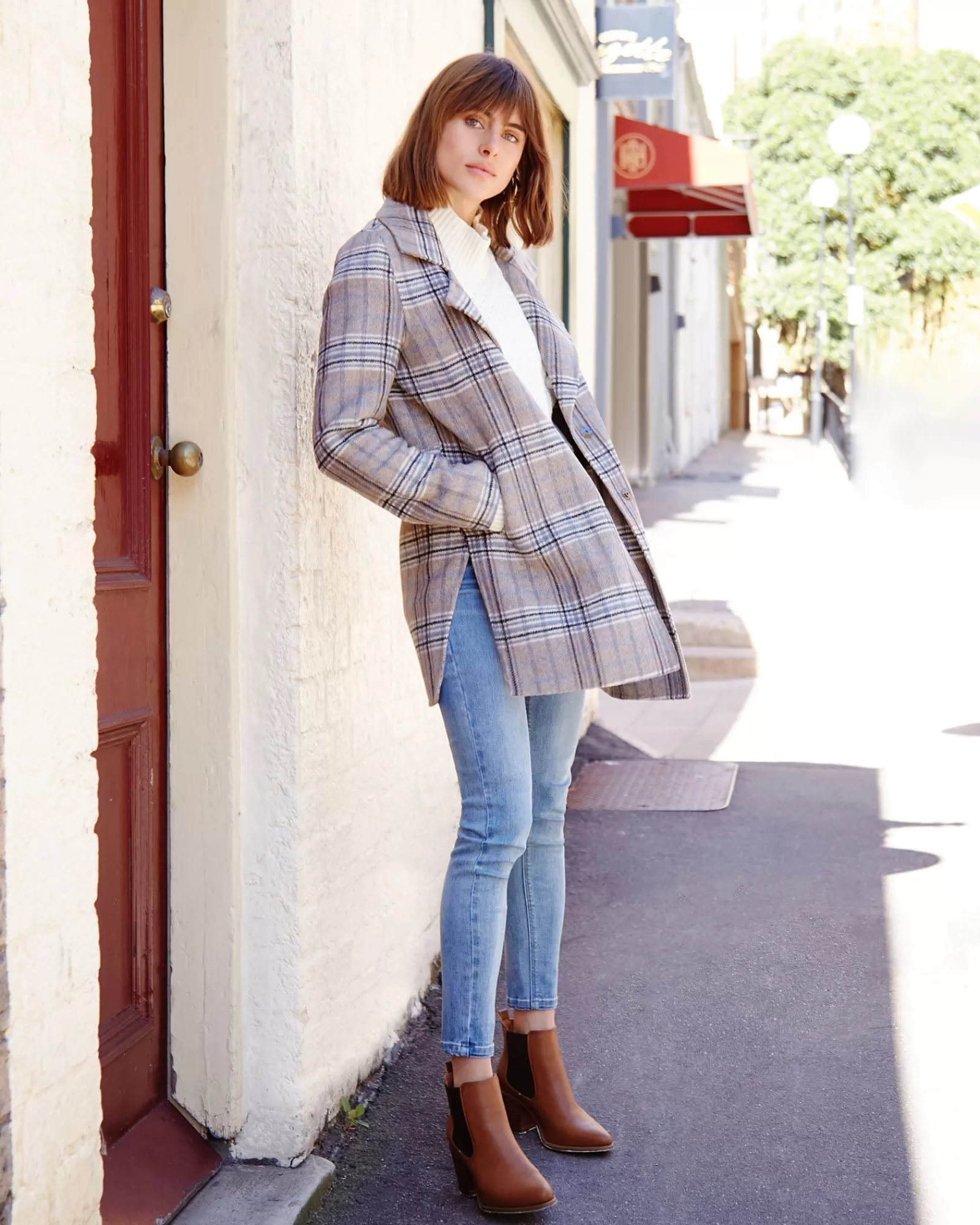 Belle & Bloom NEW FIT Ex-Boyfriend Wool Blend Oversized Jacket - Oat Plaid