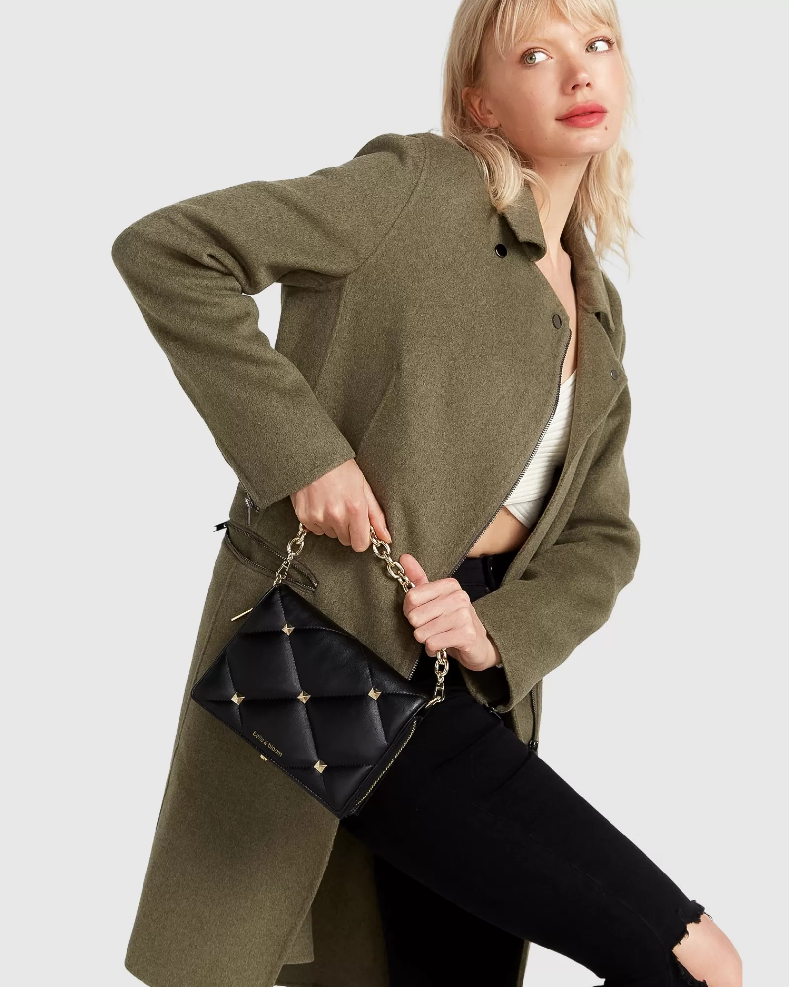 Belle & Bloom NEW FIT Last Chance Wool Blend Moto Coat - Army Green