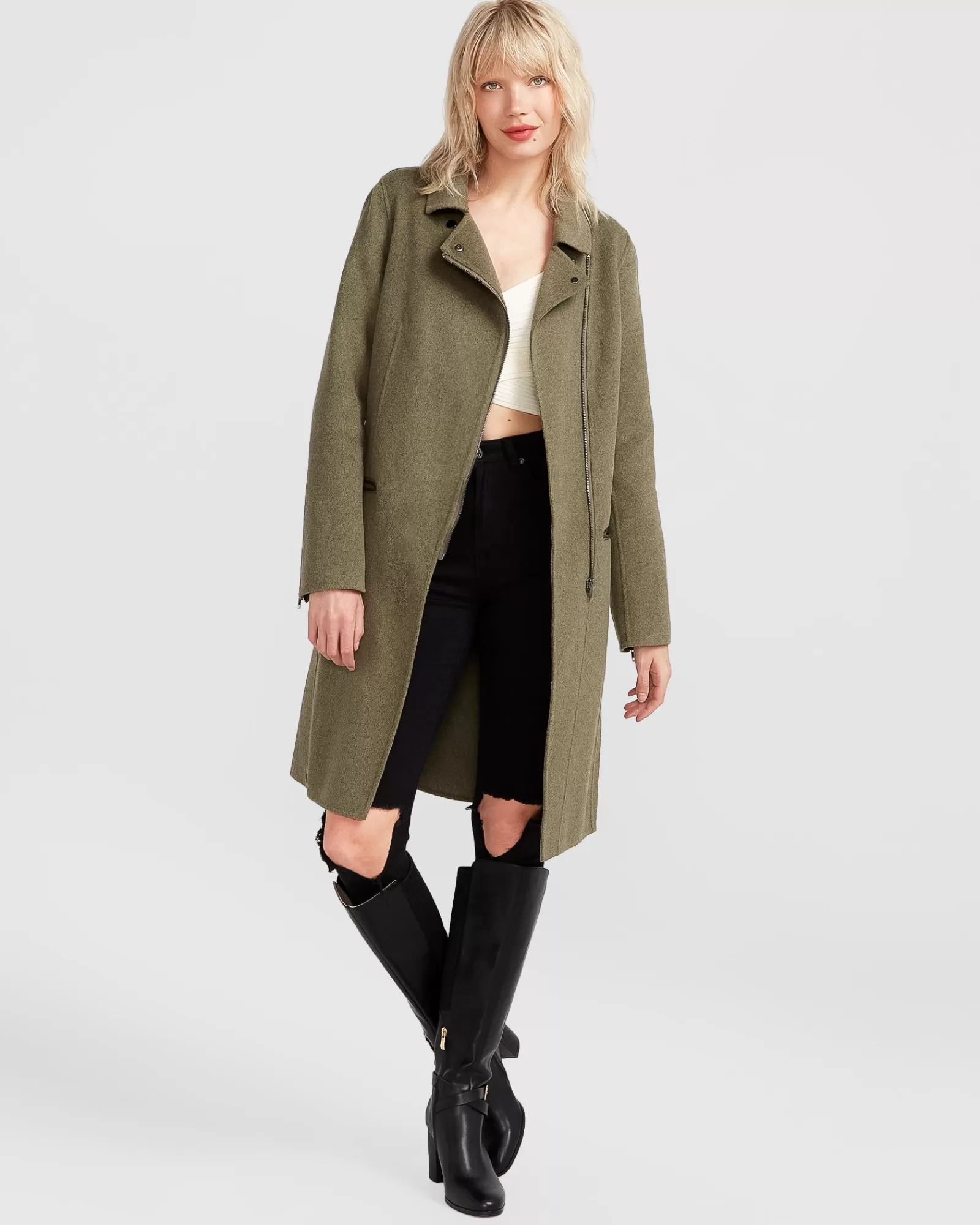 Belle & Bloom NEW FIT Last Chance Wool Blend Moto Coat - Army Green