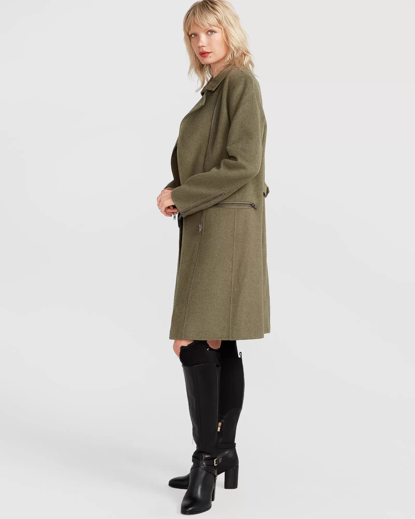 Belle & Bloom NEW FIT Last Chance Wool Blend Moto Coat - Army Green
