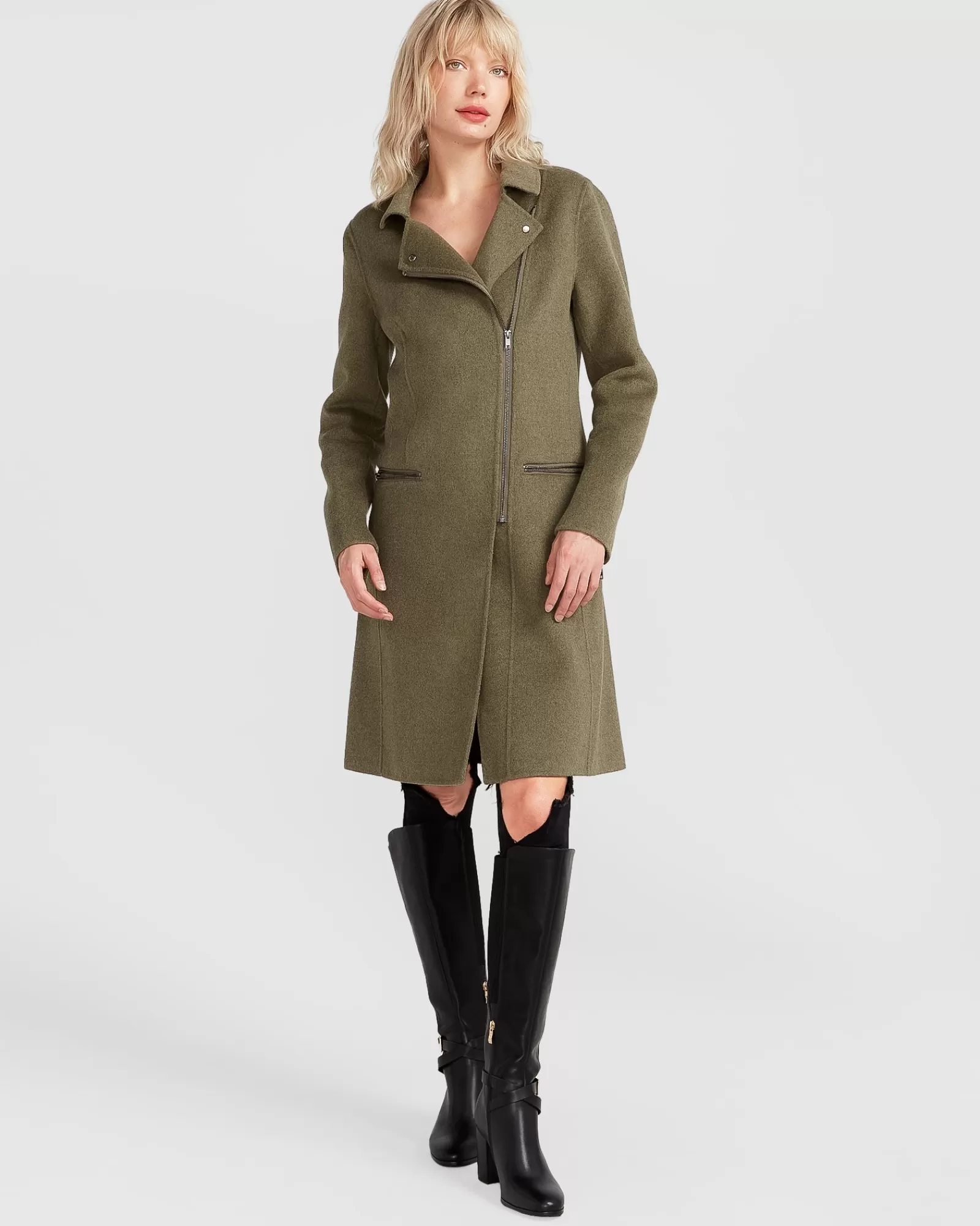 Belle & Bloom NEW FIT Last Chance Wool Blend Moto Coat - Army Green