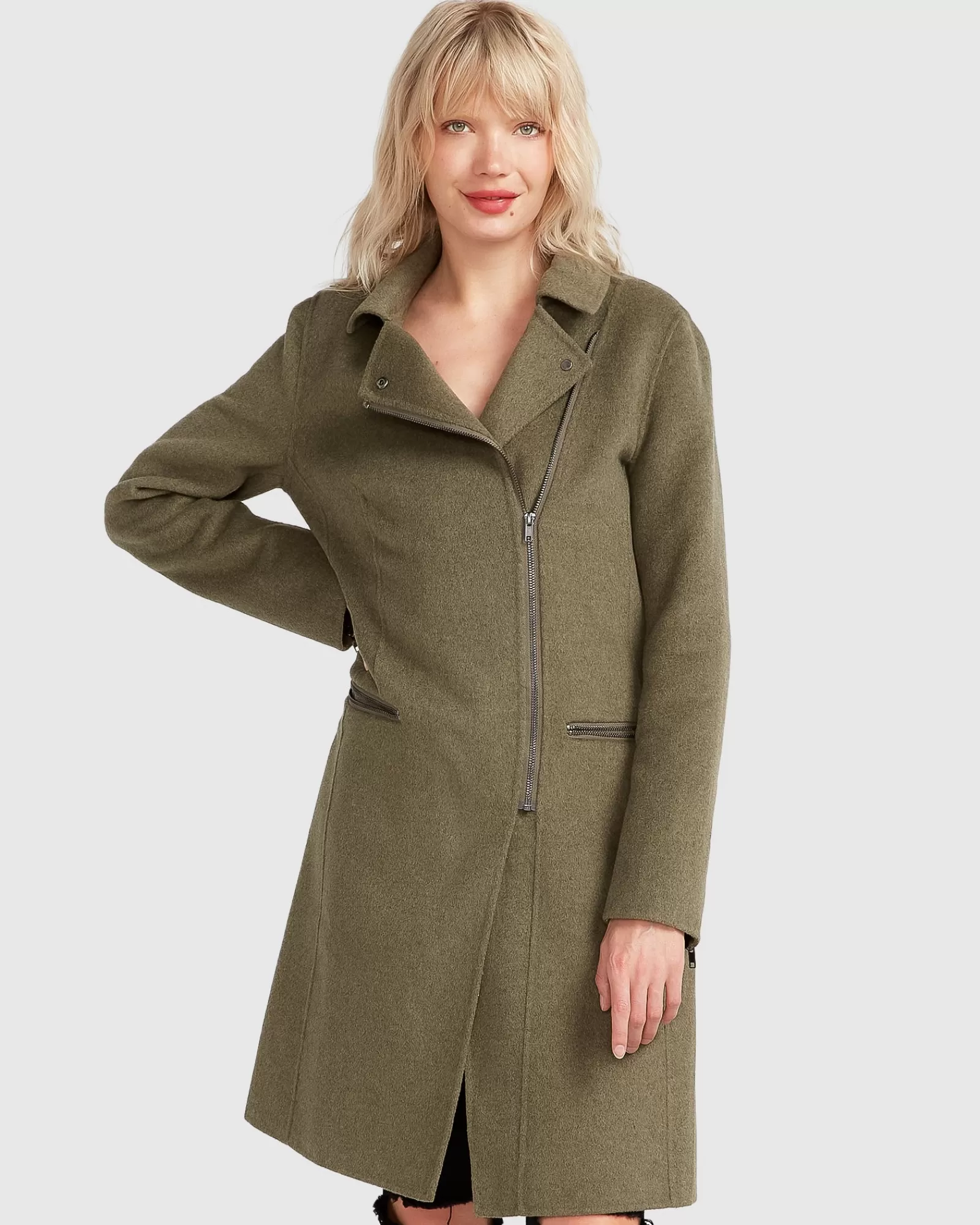 Belle & Bloom NEW FIT Last Chance Wool Blend Moto Coat - Army Green