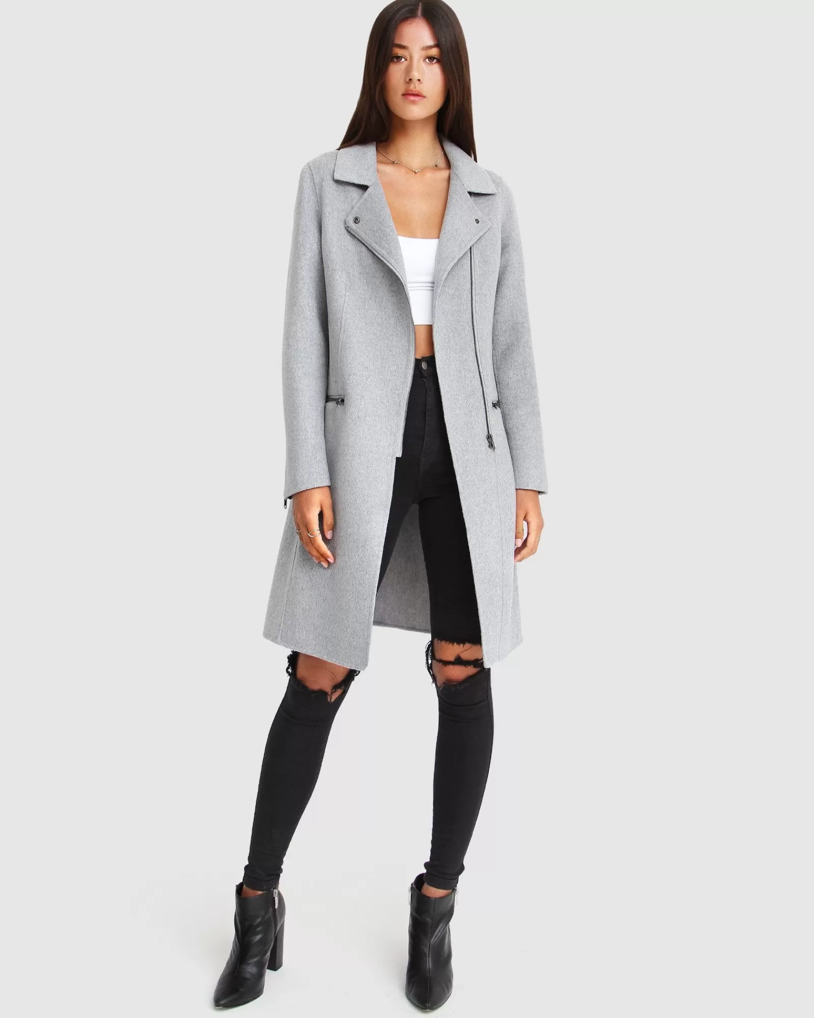 Belle & Bloom NEW FIT Last Chance Wool Blend Moto Coat - Grey Marle