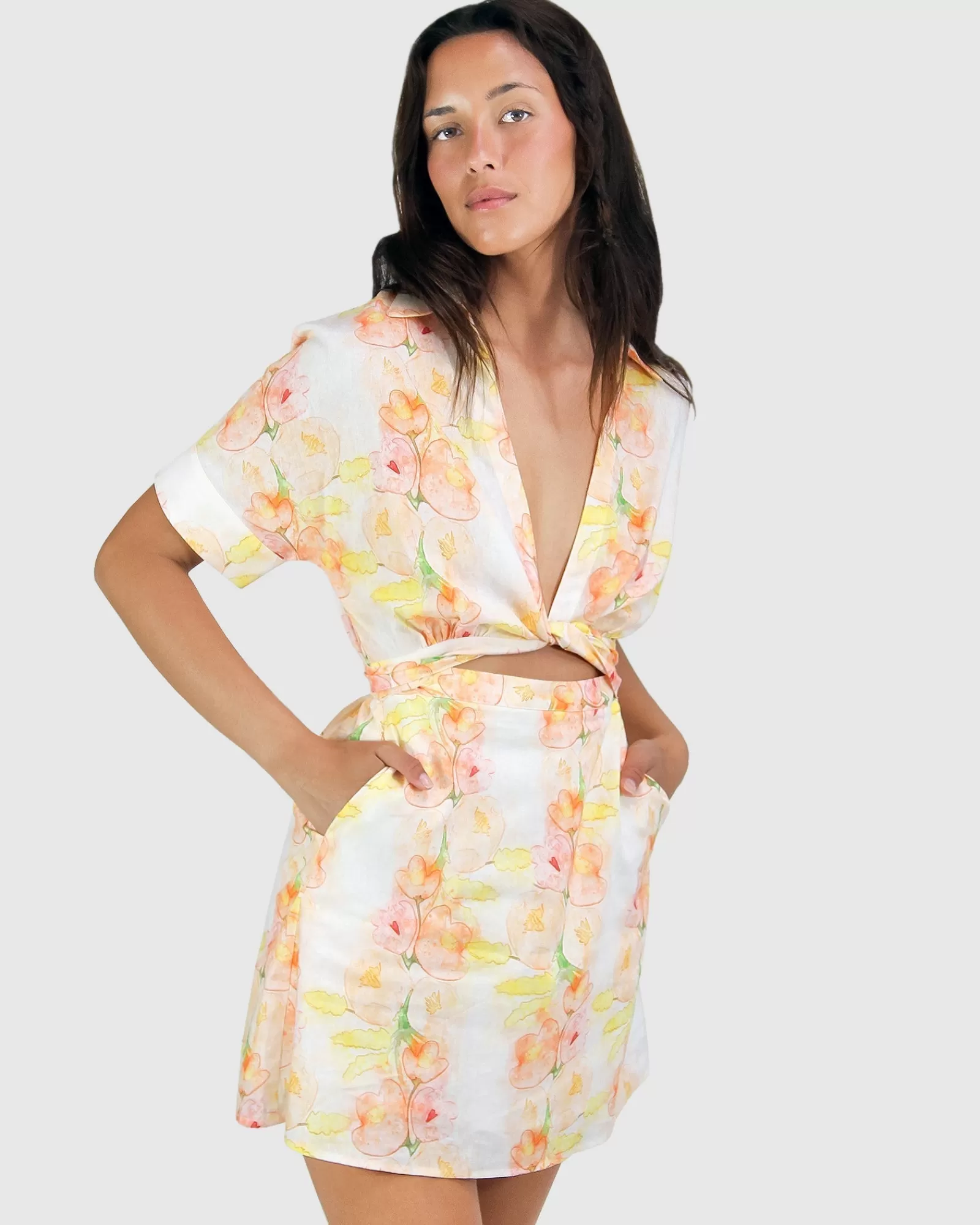 Belle & Bloom Open Arms Cut Out Dress - Floral Bouquet