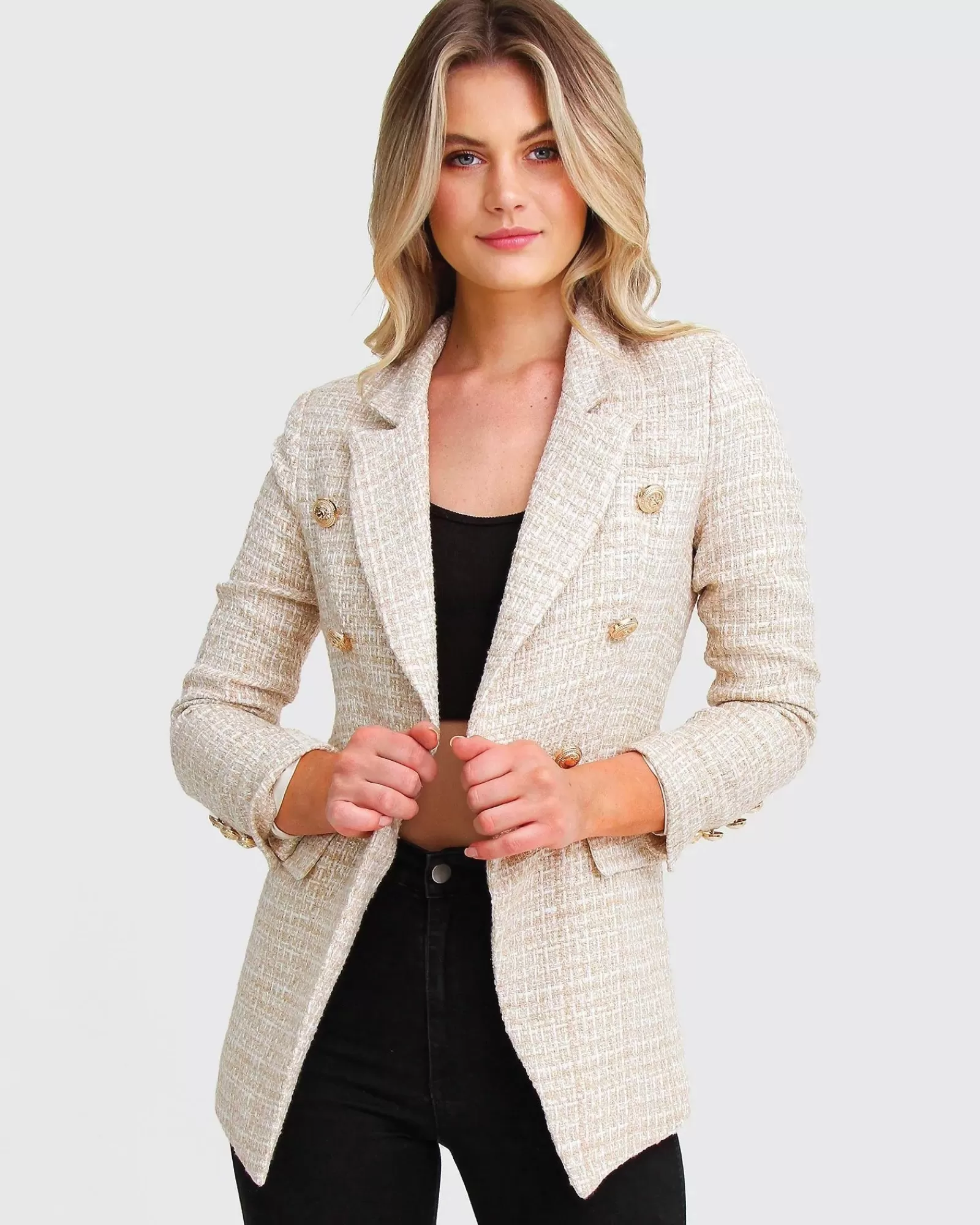 Belle & Bloom Princess Polina Tweed Blazer - Beige Marle