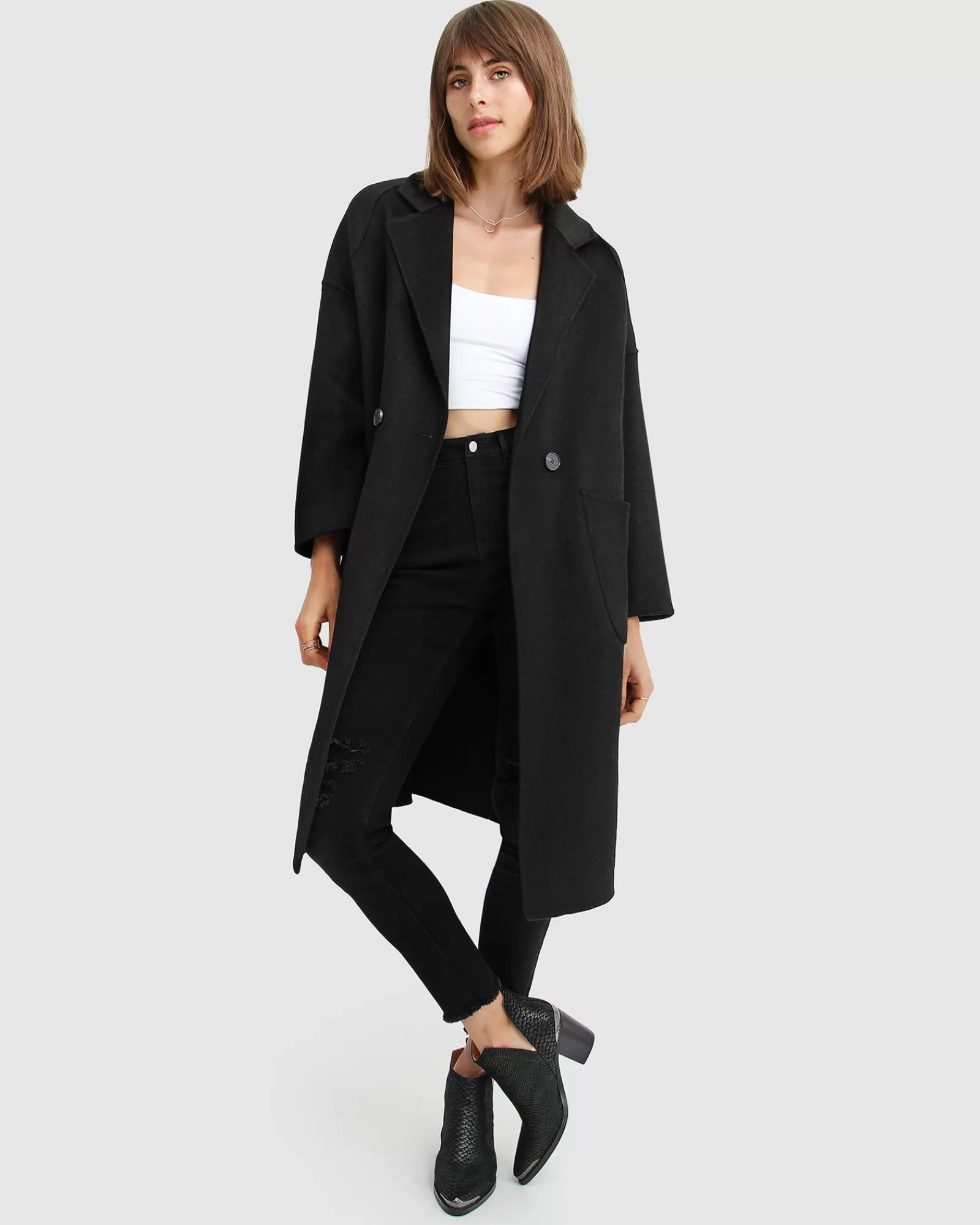 Belle & Bloom Publisher Double-Breasted Wool Blend Coat - Black