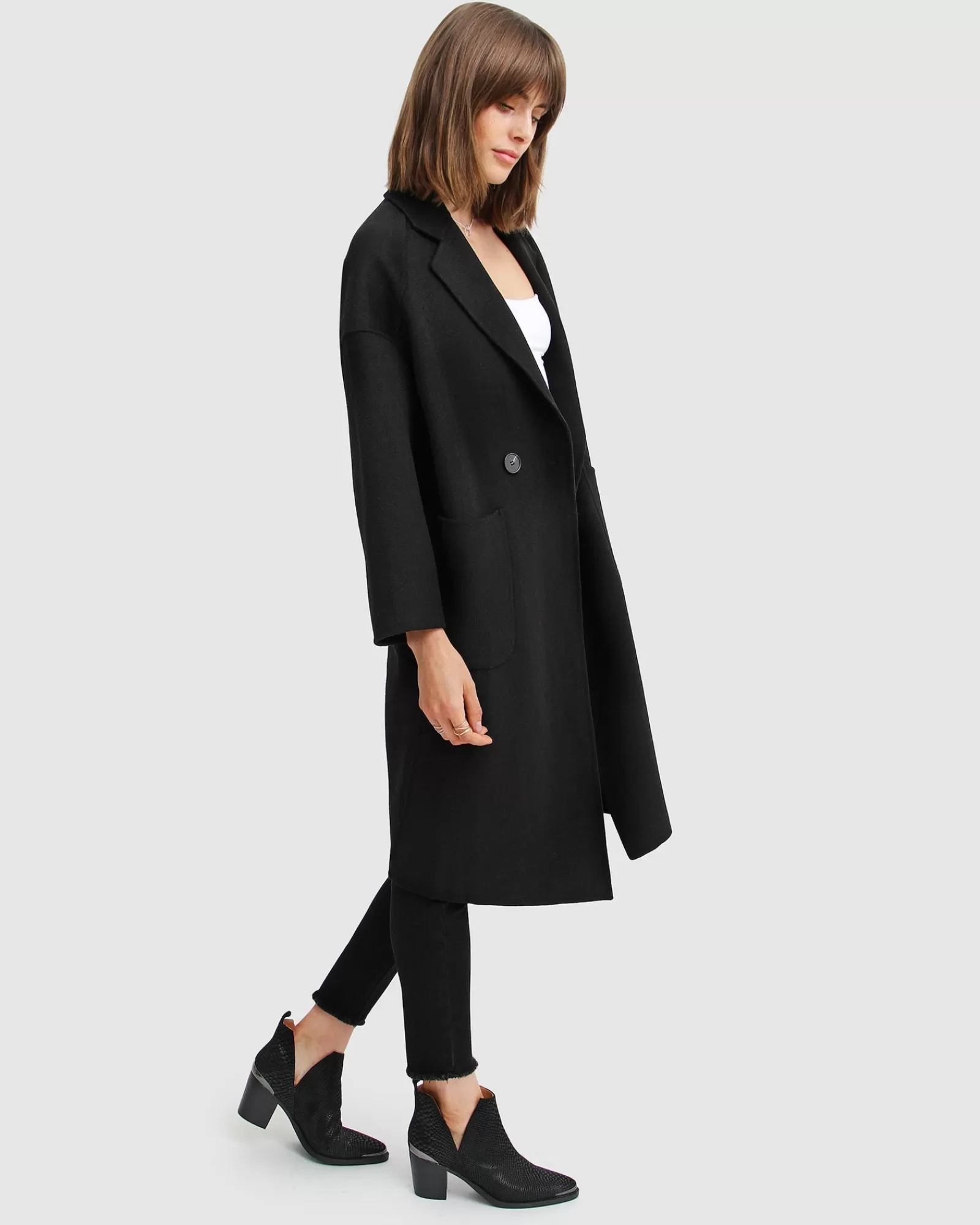 Belle & Bloom Publisher Double-Breasted Wool Blend Coat - Black