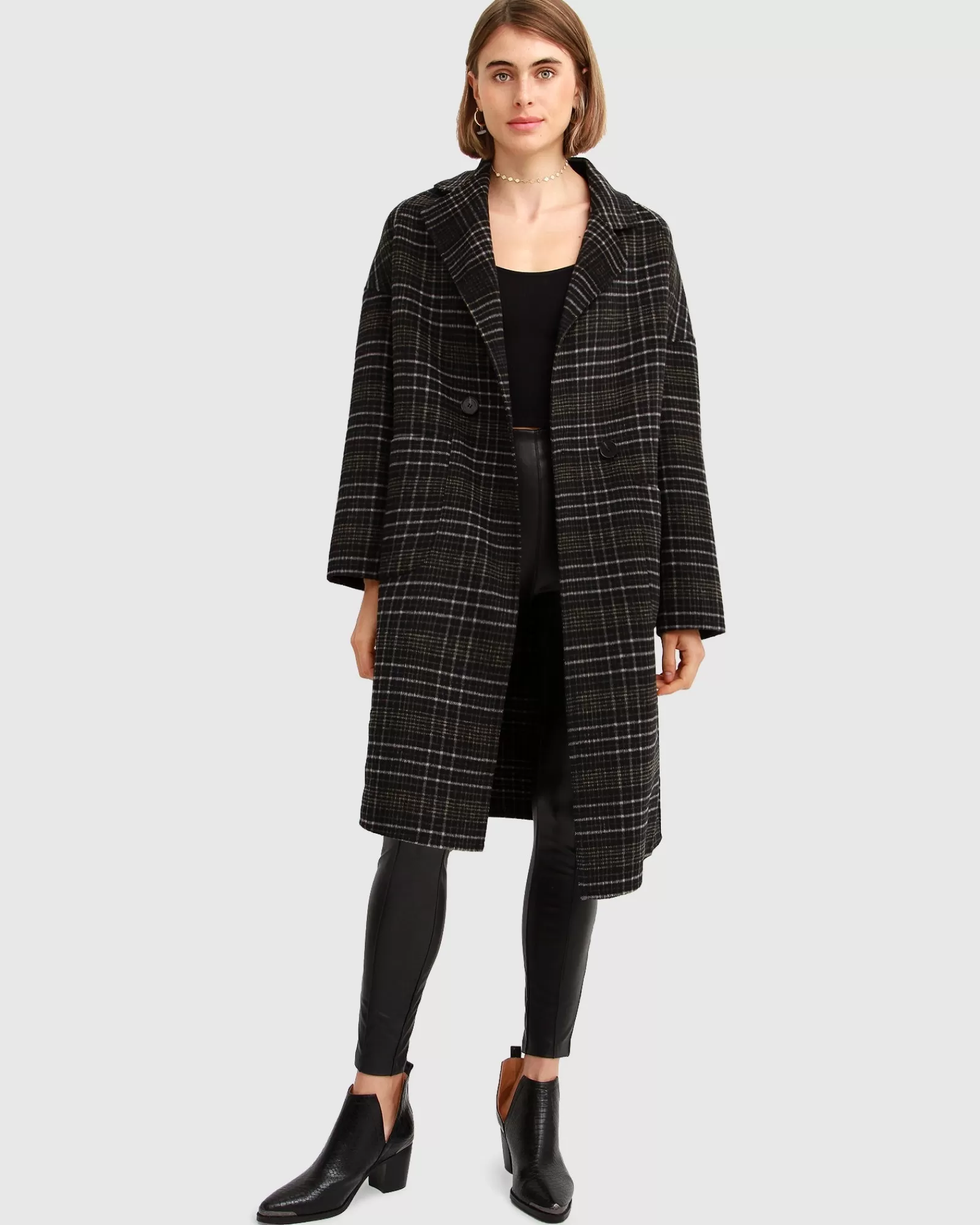 Belle & Bloom Publisher Double-Breasted Wool Blend Coat - Black Plaid