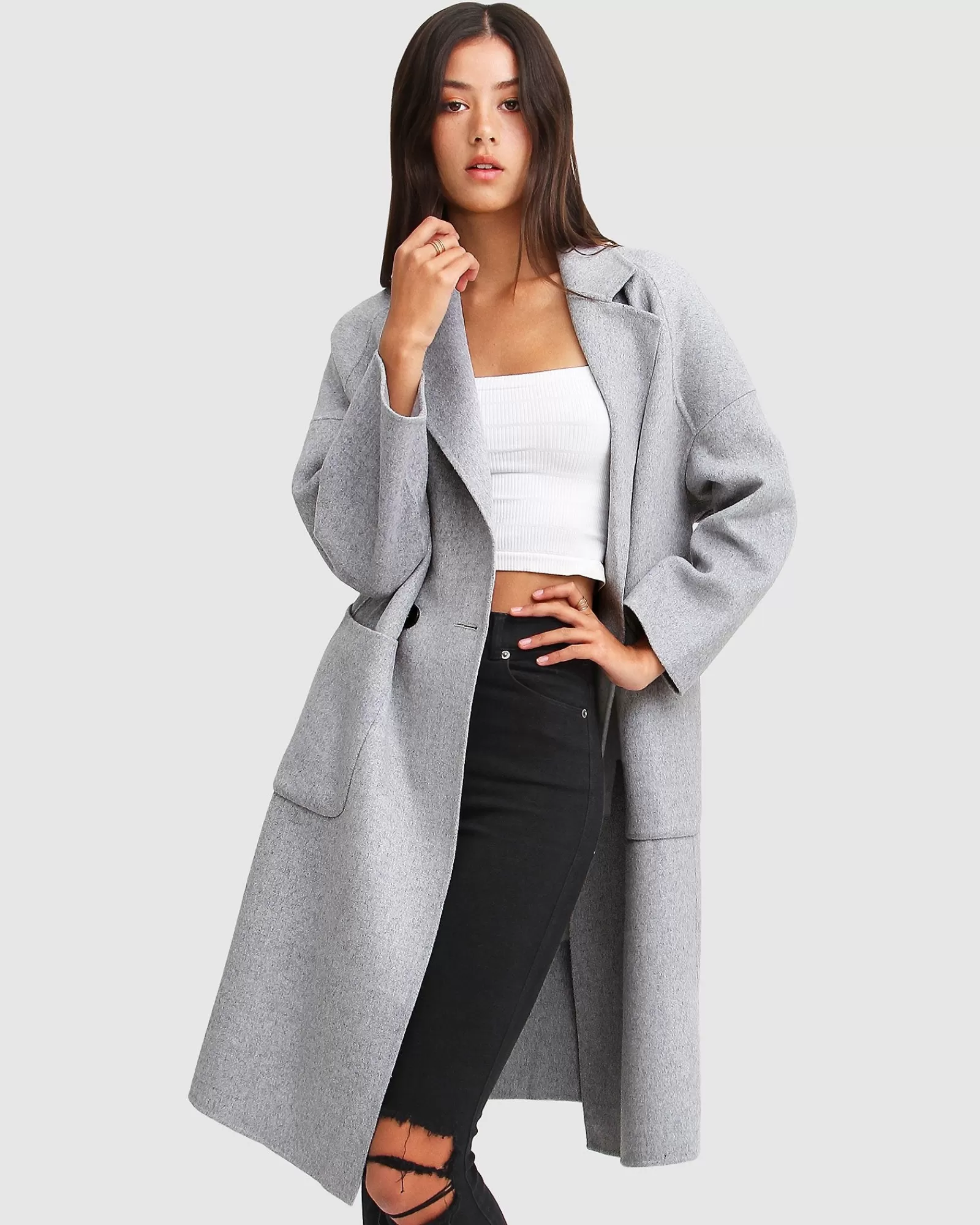 Belle & Bloom Publisher Double-Breasted Wool Blend Coat - Grey Marle