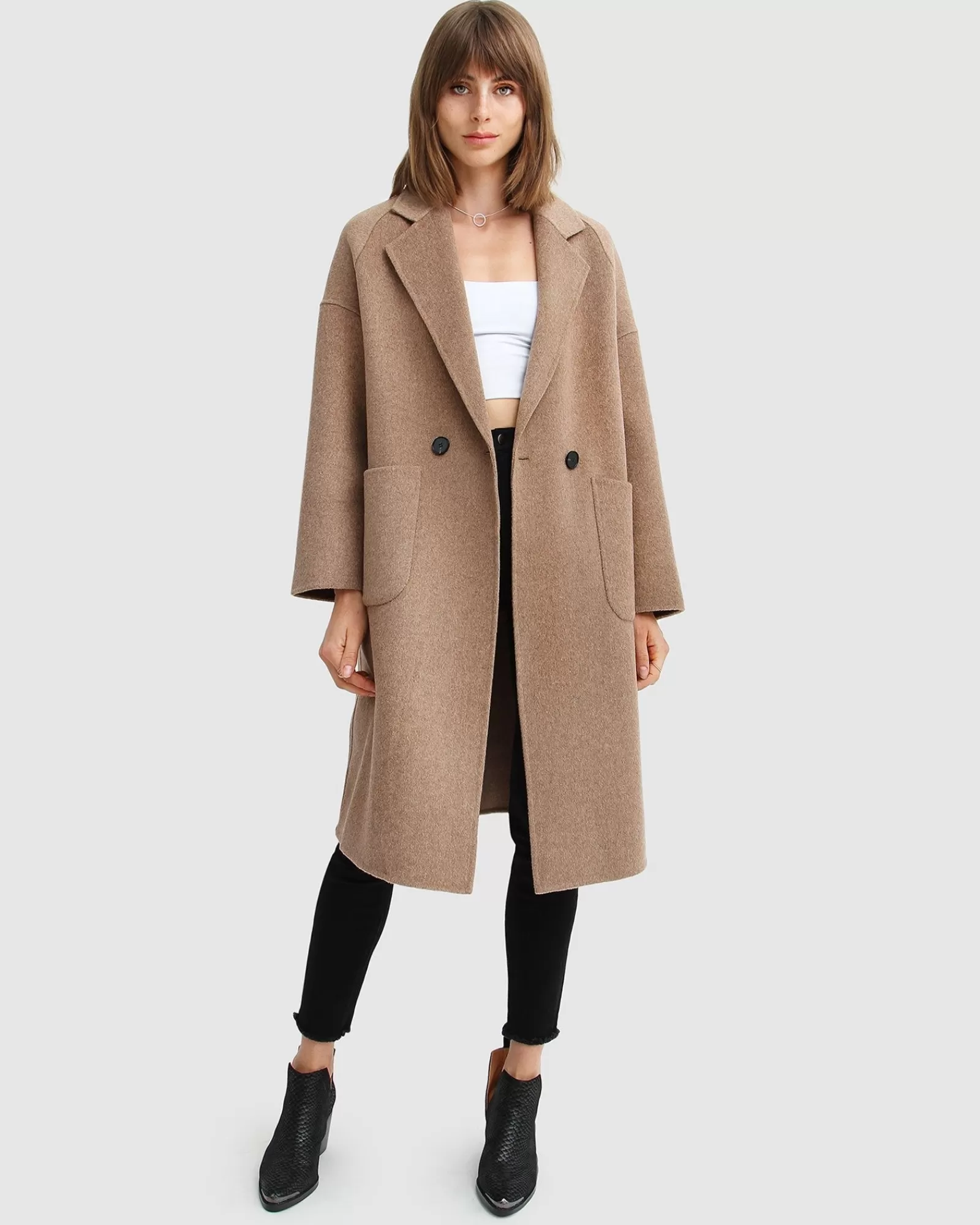 Belle & Bloom Publisher Double-Breasted Wool Blend Coat - Oat