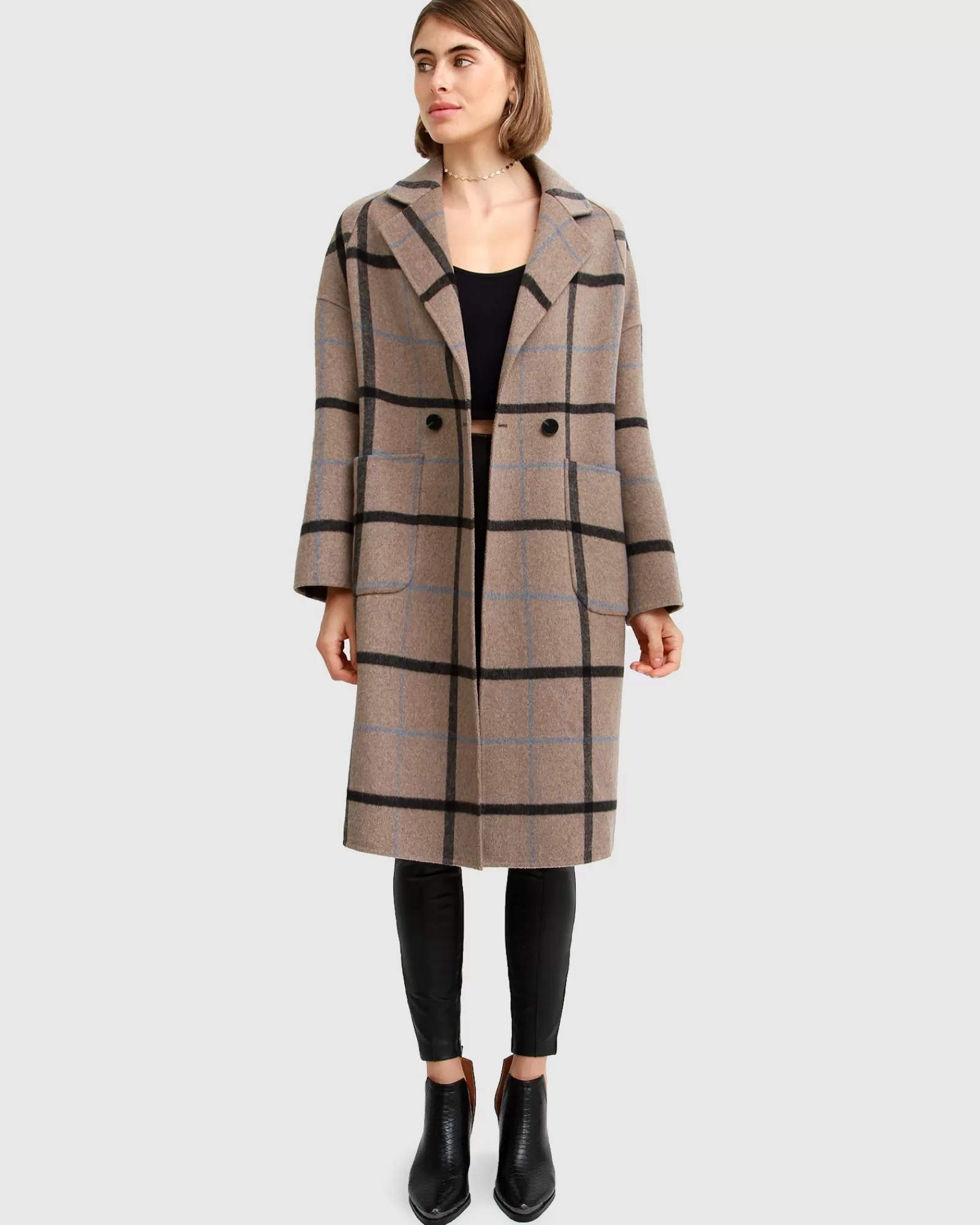 Belle & Bloom Publisher Double-Breasted Wool Blend Coat - Oat Plaid