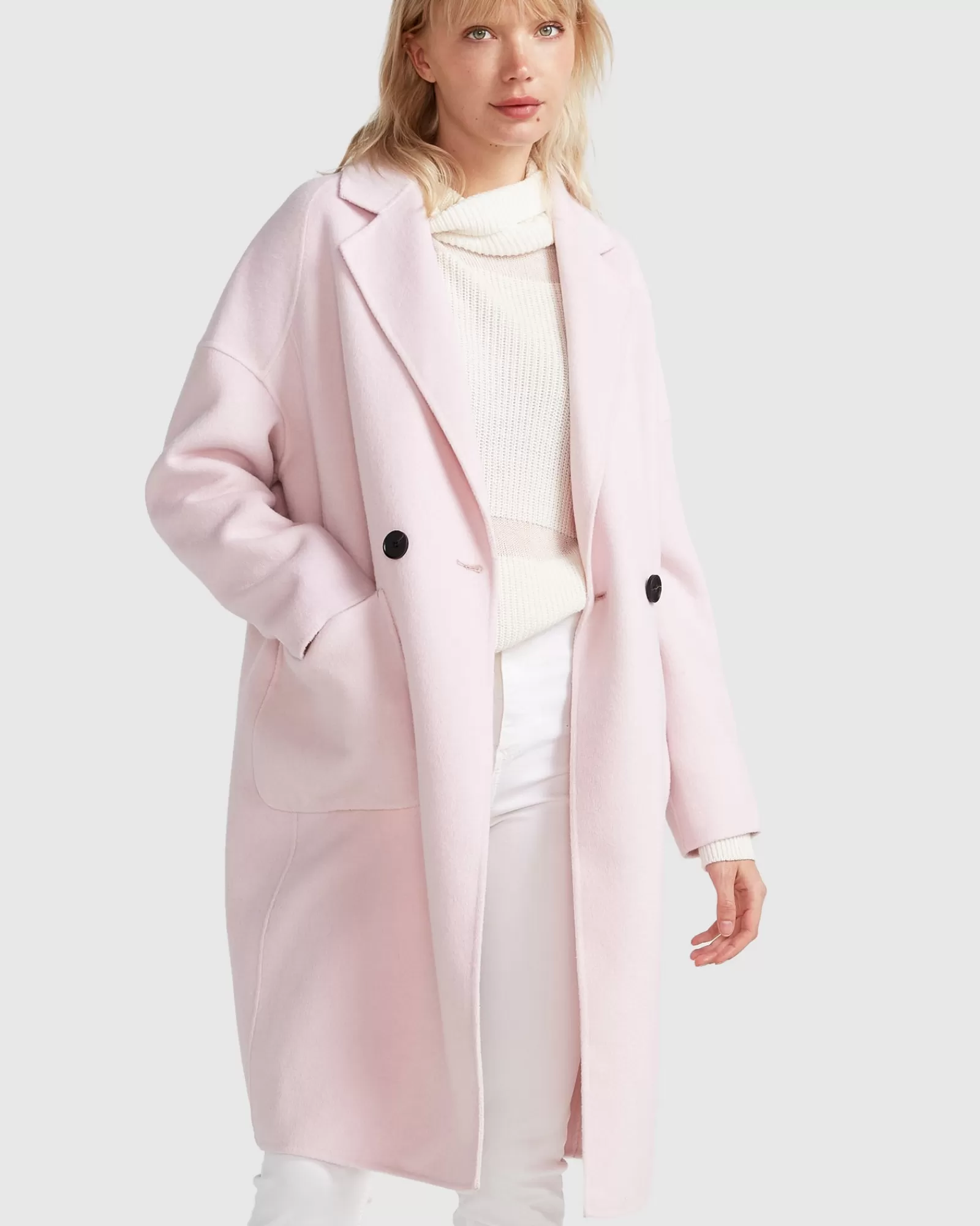 Belle & Bloom Publisher Double-Breasted Wool Blend Coat - Pale Pink