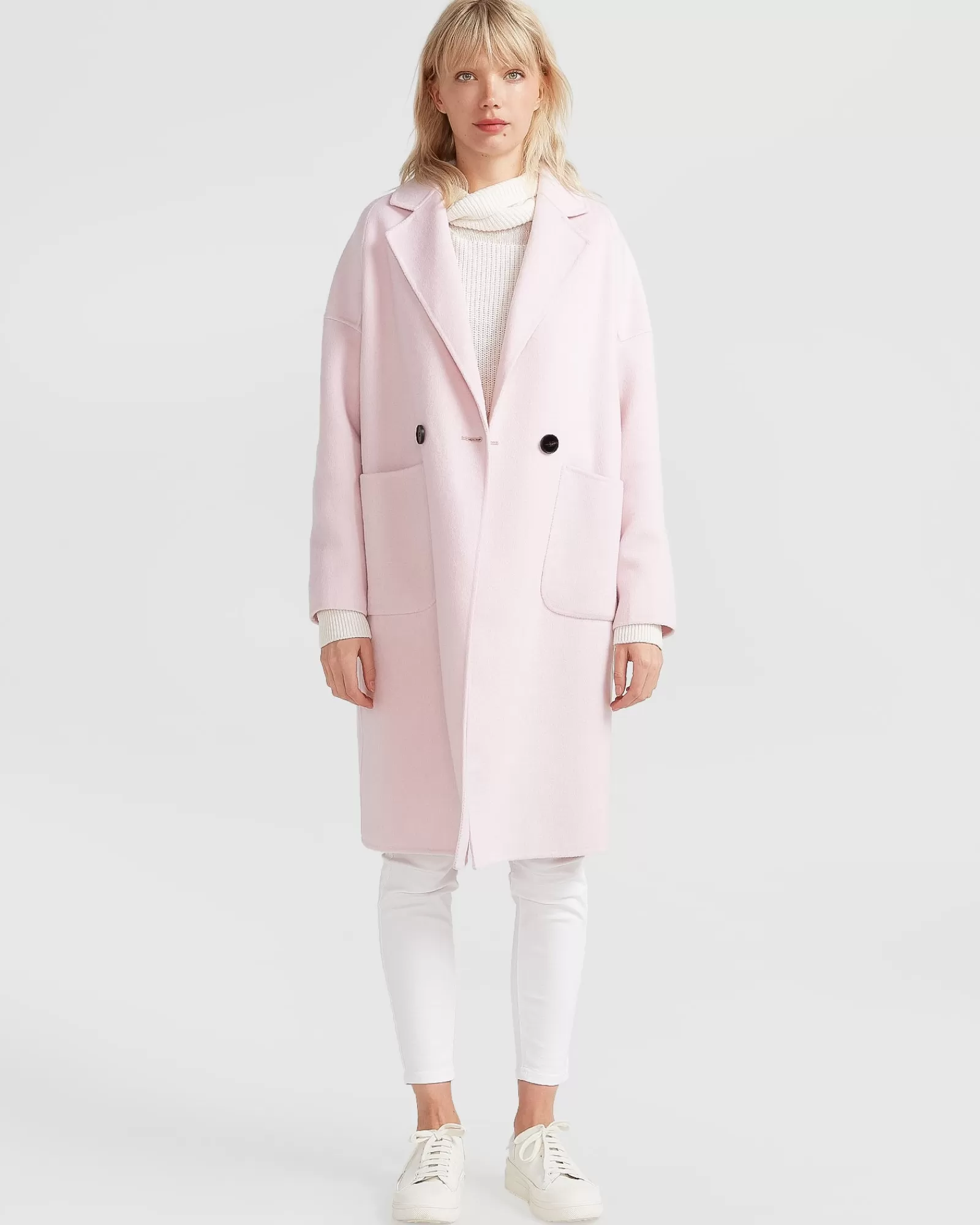 Belle & Bloom Publisher Double-Breasted Wool Blend Coat - Pale Pink