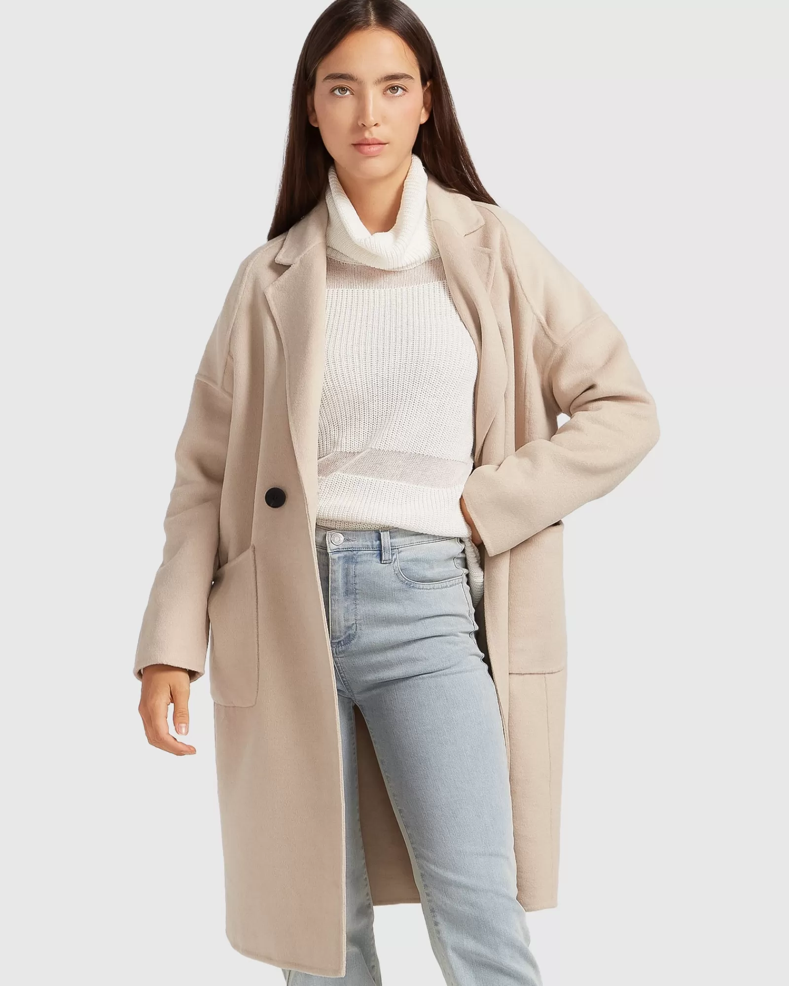 Belle & Bloom Publisher Double-Breasted Wool Blend Coat - Sand