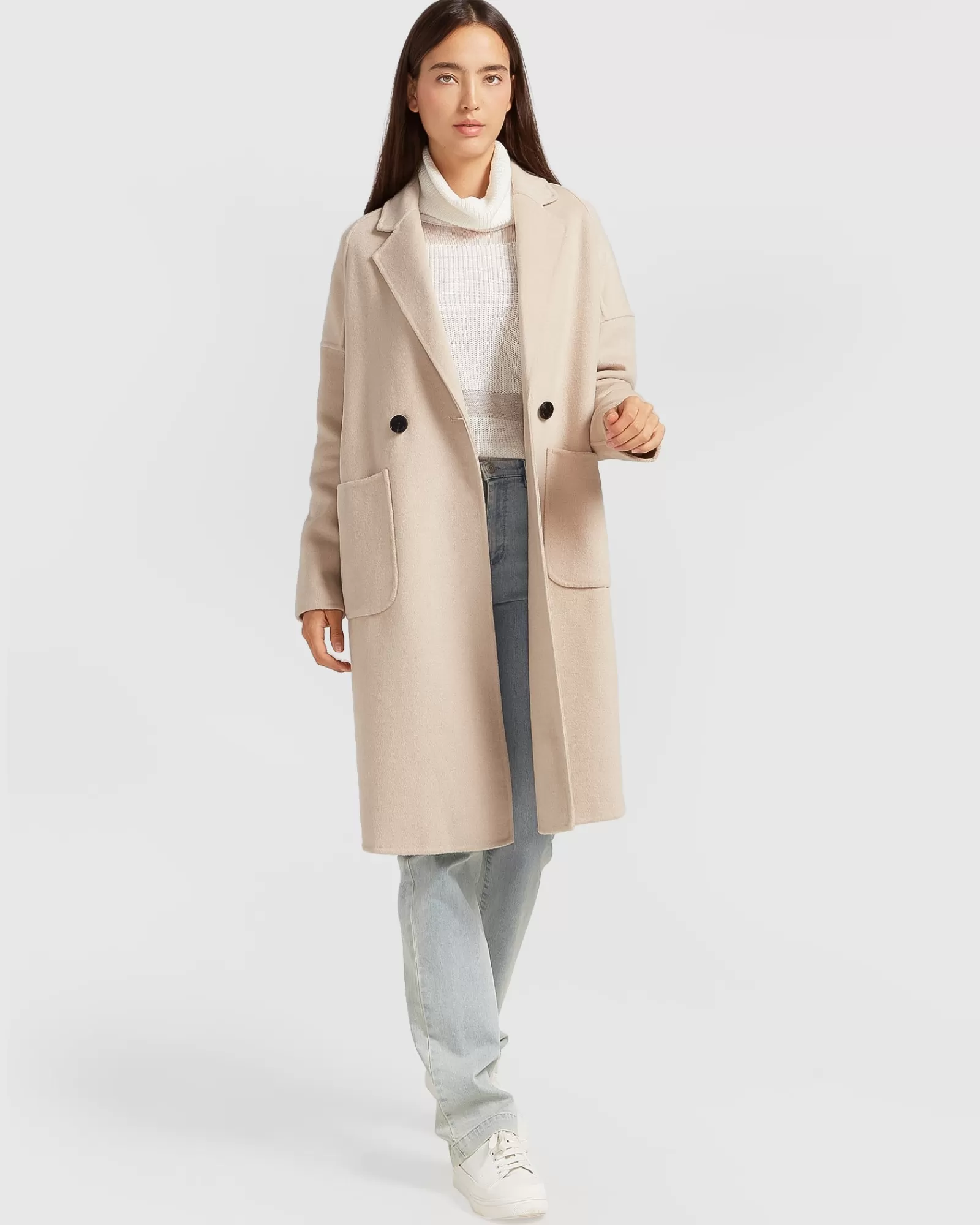 Belle & Bloom Publisher Double-Breasted Wool Blend Coat - Sand